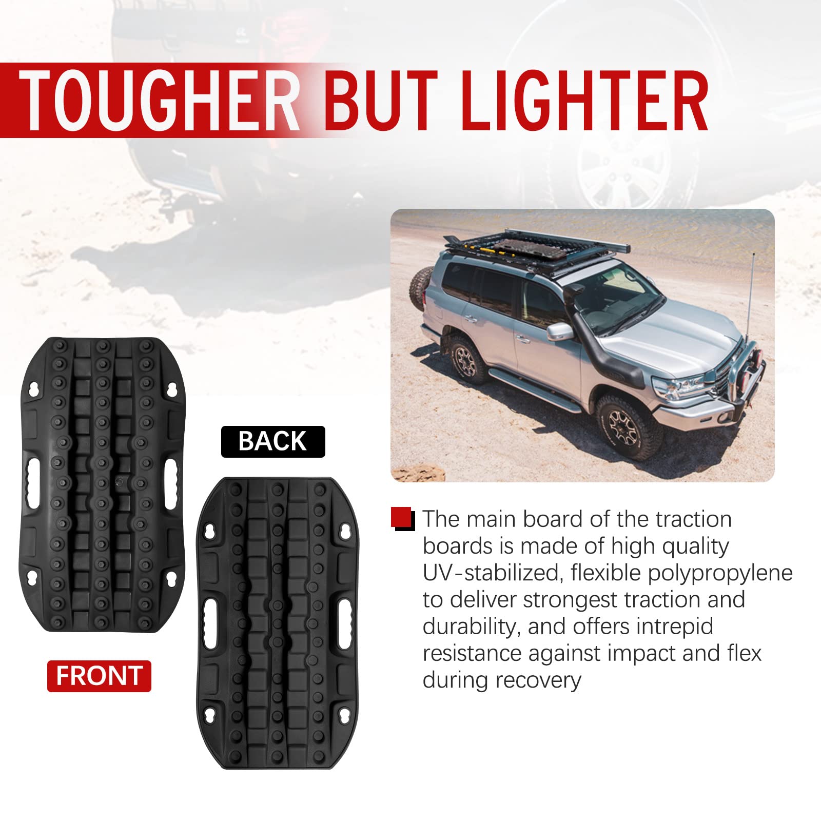 BUNKER INDUST Off Road Traction Boards - 2 Pcs Recovery Track Mats for 4WD, Black, Nylon, Model RTK3-BLK-FRD