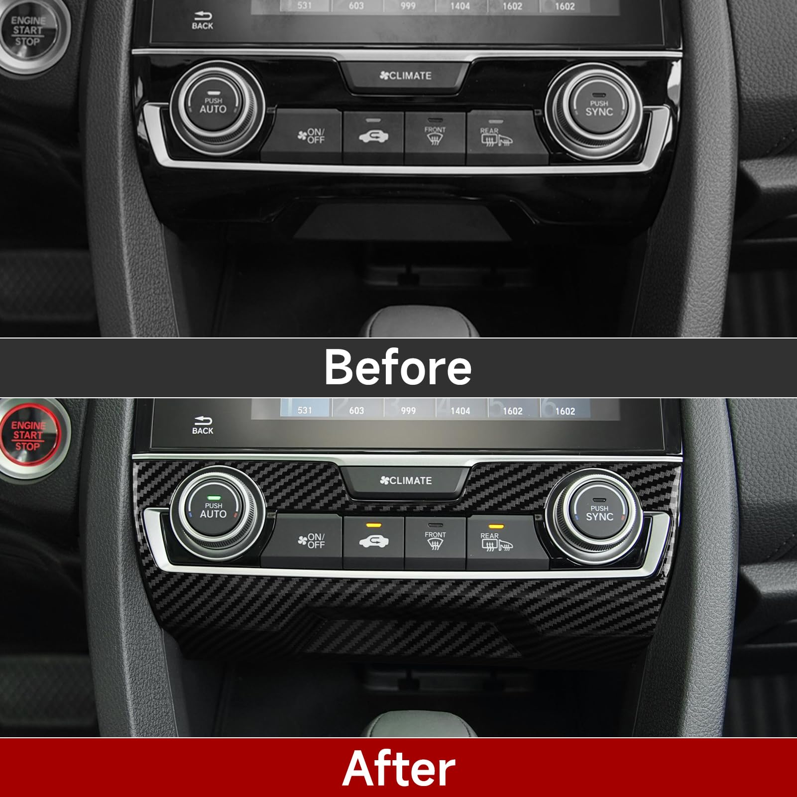 BRMYL Air Condiitioning Center Console Panel Decals for 2016-2021 Honda Civic 10th Gen Accessories ABS Carbon Fiber Stickers, NO