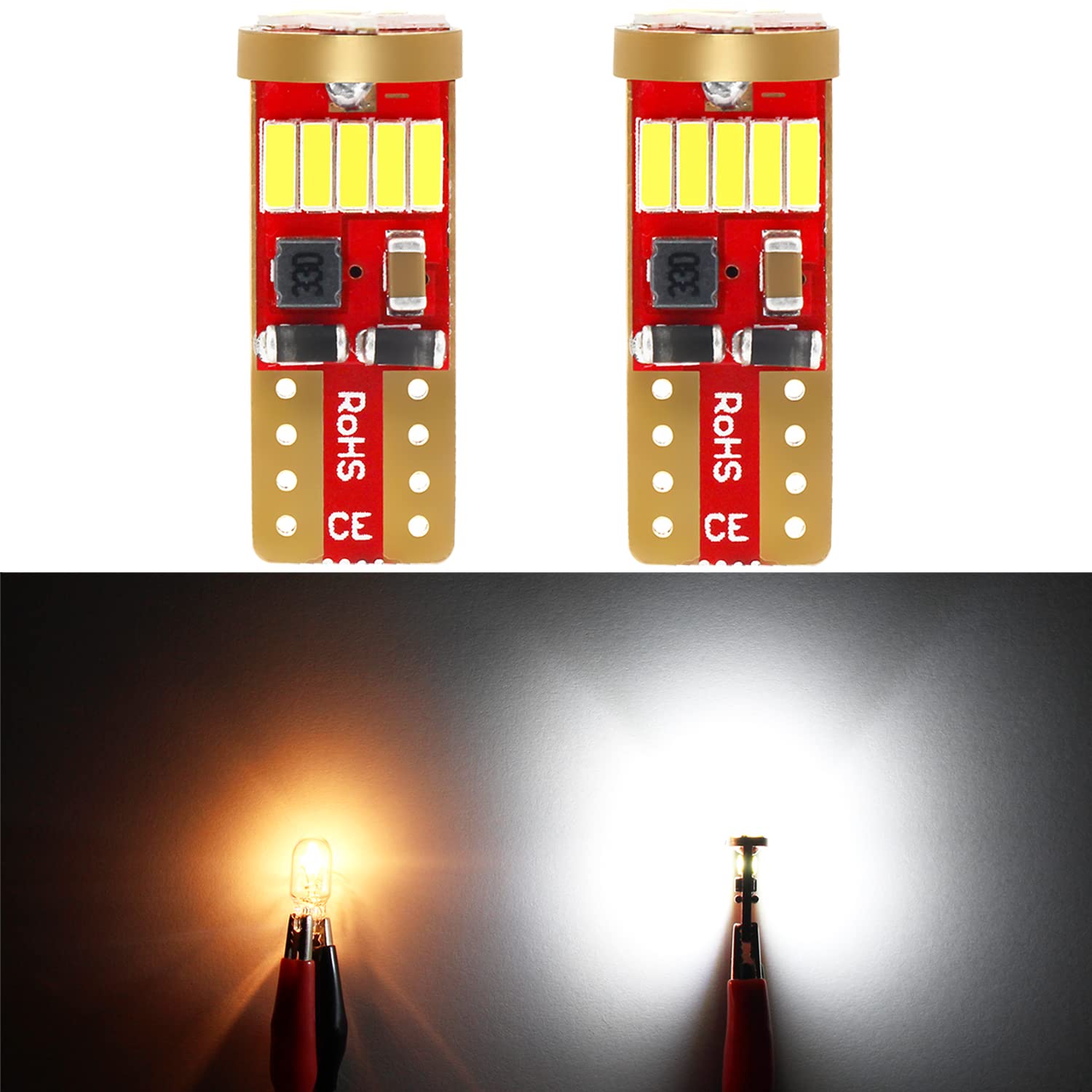 Phinlion 500 Lumens 194 Led Bulb 6000K Xenon White Canbus Error Free 168 2825 W5W T10 Wedge Led Replacement Bulbs For Car Dome Map Door Courtesy License Plate Lights, 2 Pack