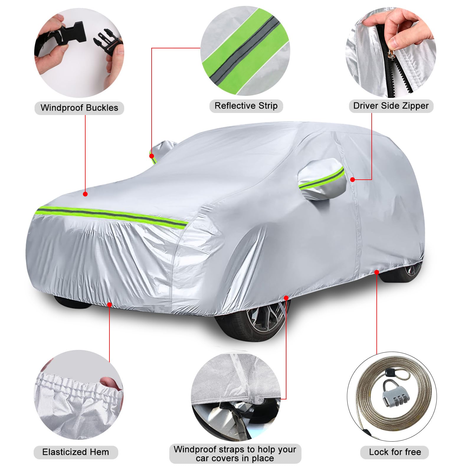 Waterproof Car Covers Replace For 2007-2025 Jeep Compass, 6 Layers Silver All Weather Custom-Fit Car Cover With Zipper Door & Wi