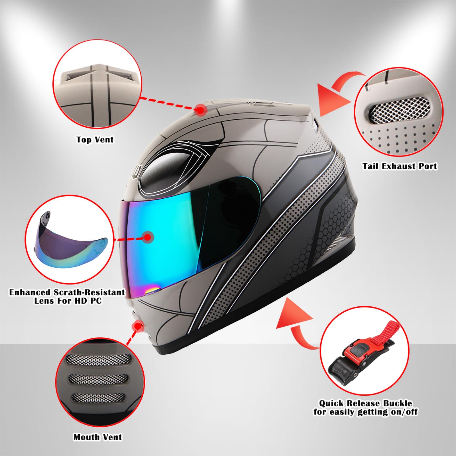 Wow Youth Motorcycle Full Face Helmet Street Bike Bmx Mx Kids Spider Black + Mx Skeleton Glove Bundle