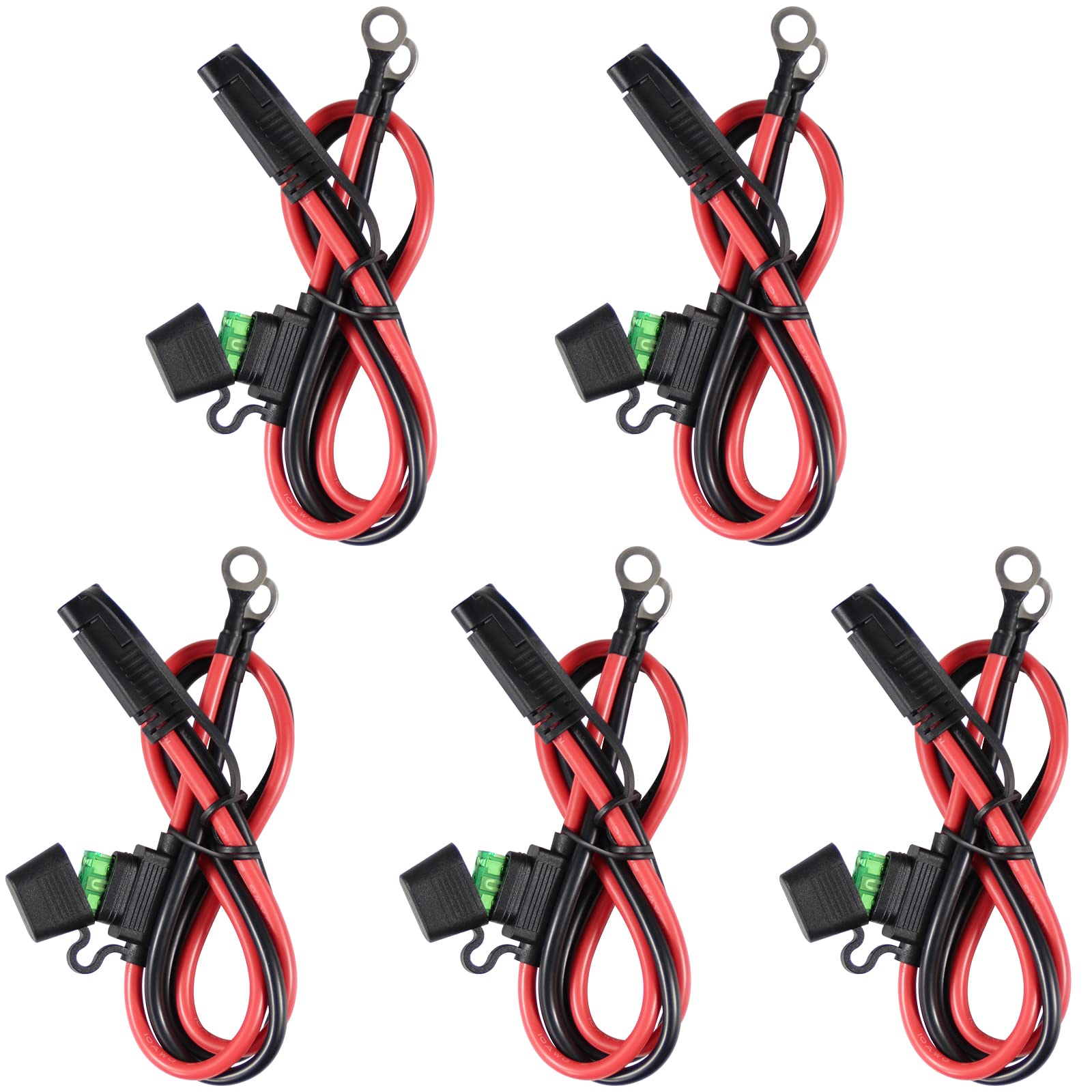 [5 Pack] 2Ft Sae To O Ring Terminal Harness 10Awg - Eyelet O-Ring Terminal 10Gauge Harness With 30A Fuse,Battery Trickle Charger