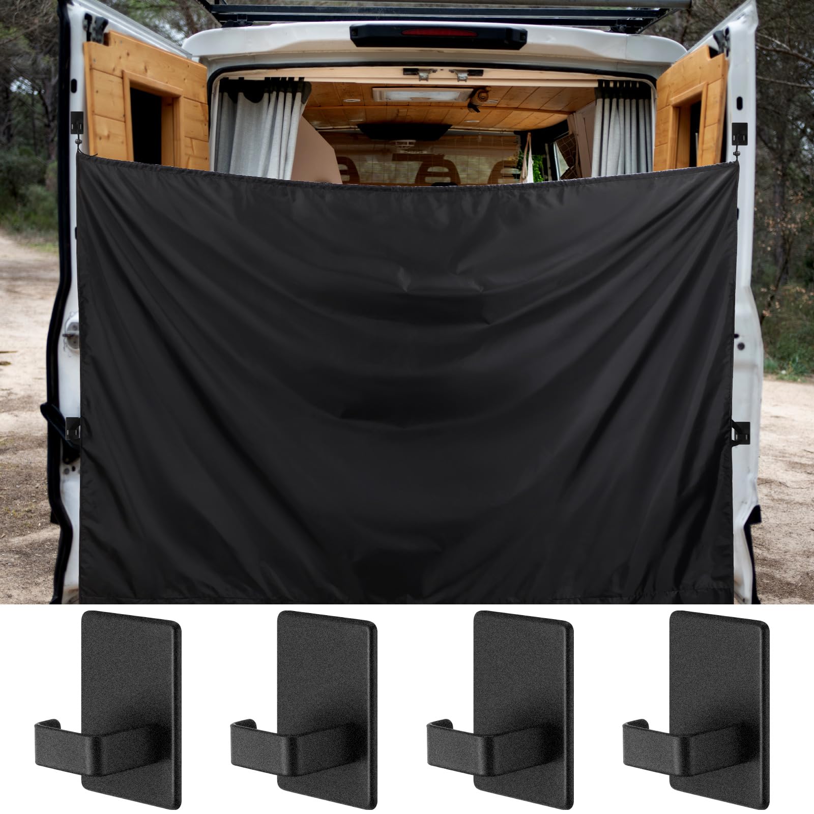 Fanfanwin 7x6 ft Black Large Car Curtains Camper Van Rear Door Shower Curtains with Magnetic Hooks Adjustable Outdoor Shower Dou