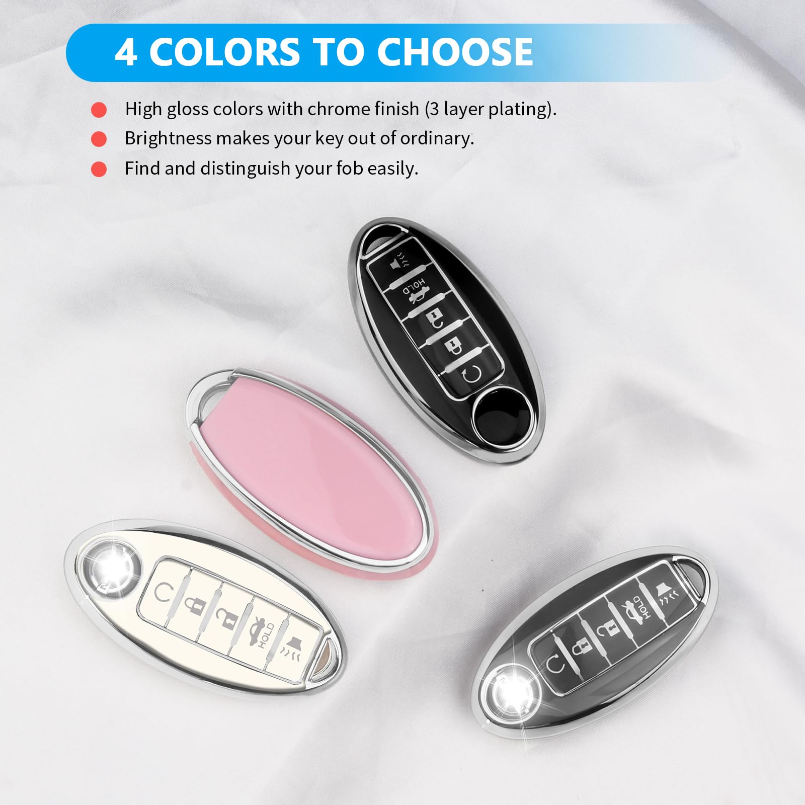 Qbuc For Nissan Key Fob Cover,Soft Tpu 360Car Key Case Protector With Keychain Compatible With Altima Sentra Rogue Pathfinder Mu