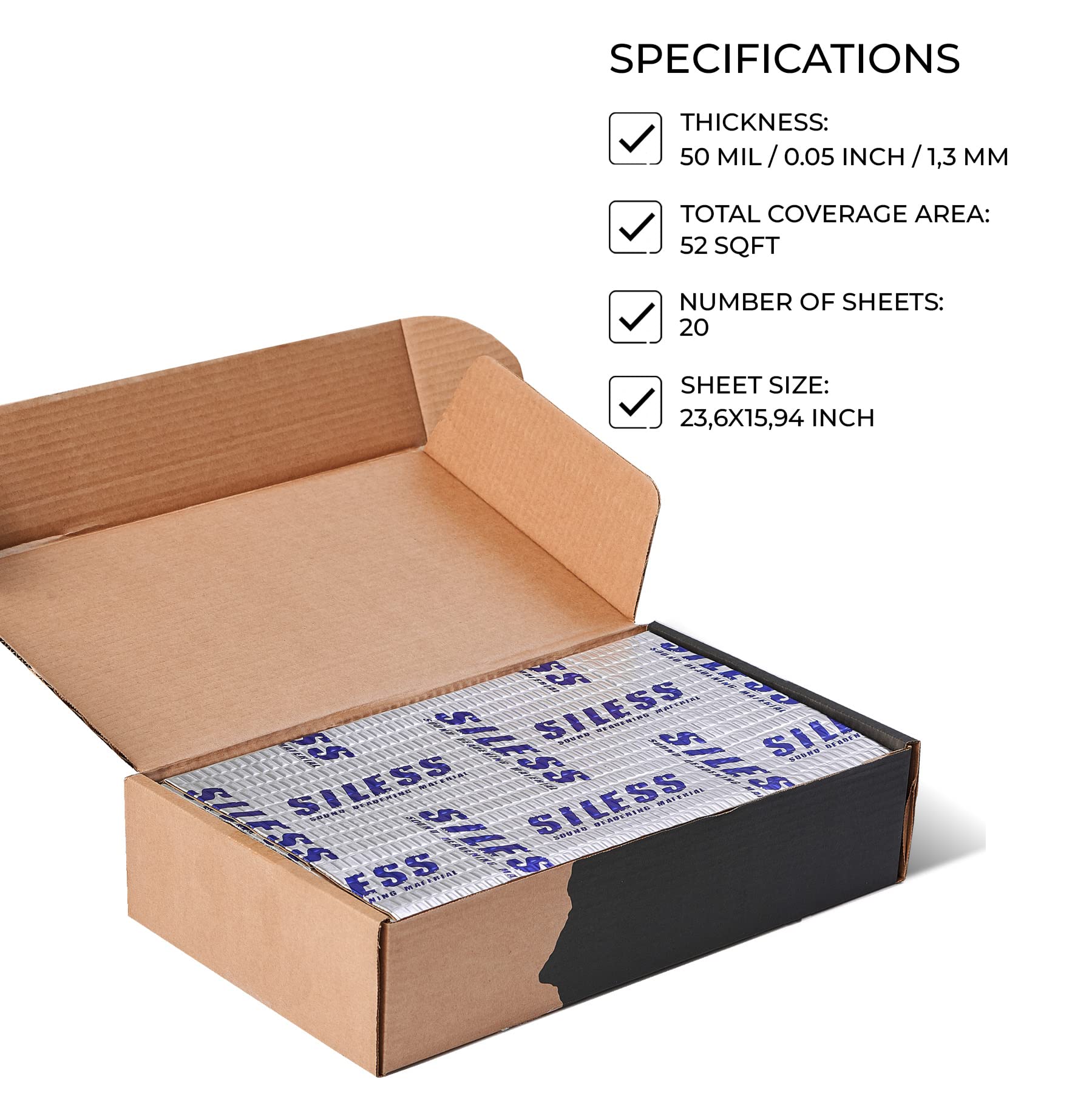 Siless 50 mil (1.3mm) 26 sqft Car Sound Deadening mat - Butyl Automotive Sound Deadener - Noise Insulation and Vibration Dampeni