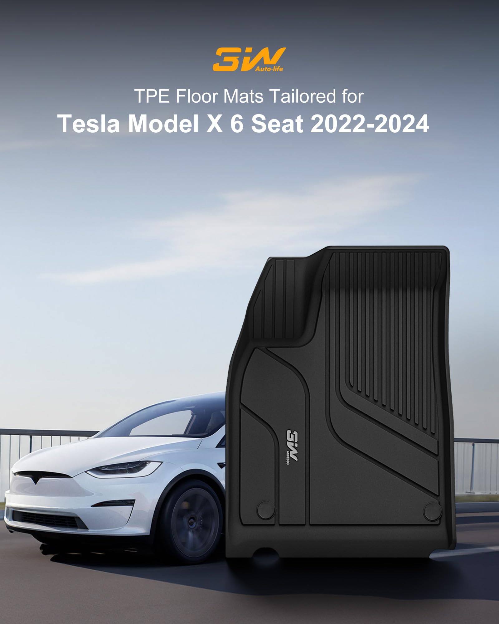 3W Floor Mats Fit For Tesla Model X 6 Seat 2022-2025 All Weather Tpe Custom Fit Floor Liners For 1-3 Rows Full Set Car Mats Blac