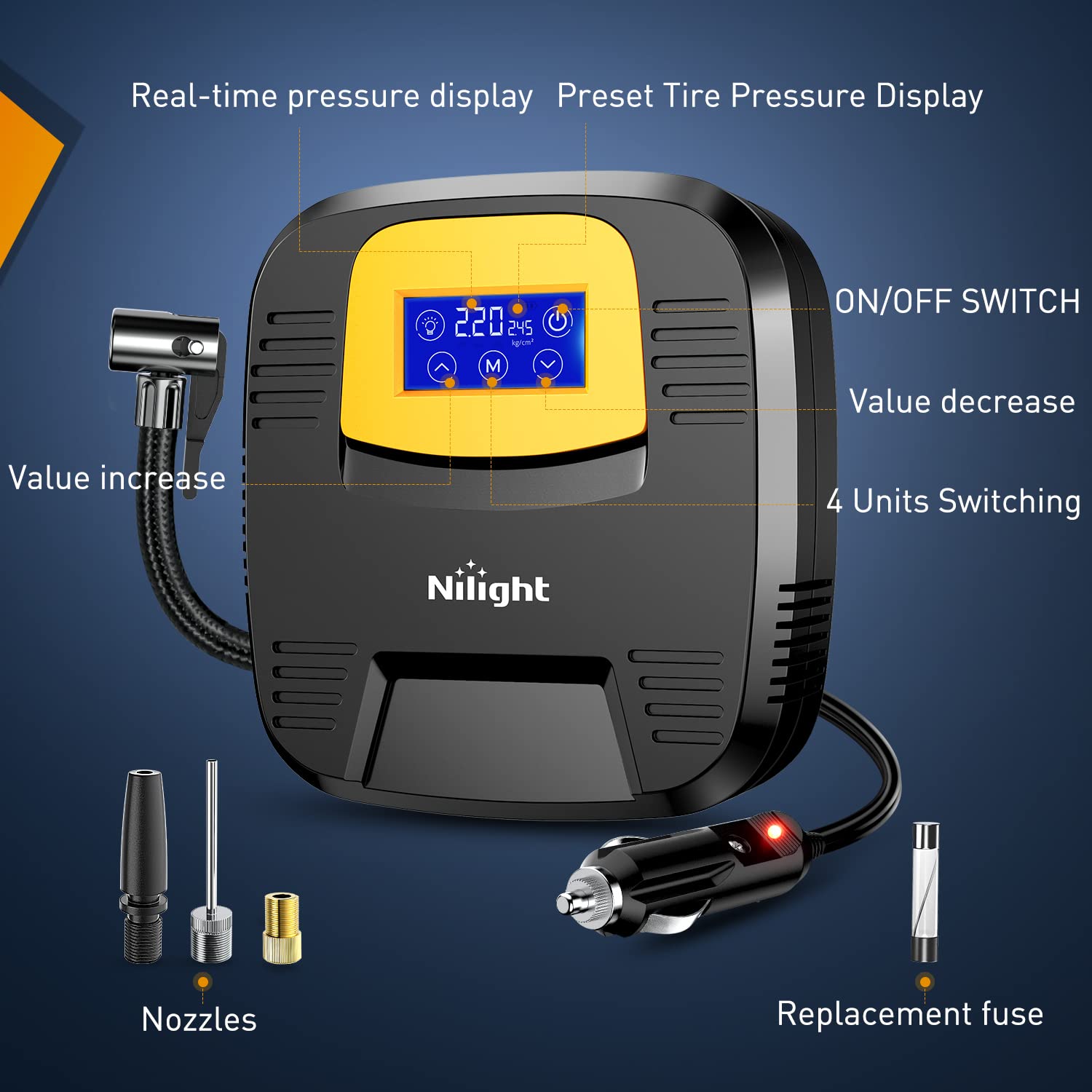 Nilight Tire Inflator Air Compressor Portable Pump For 12V Dc Car Tires With Digital Pressure Gauge 150Psi Auto Led Light Cars A