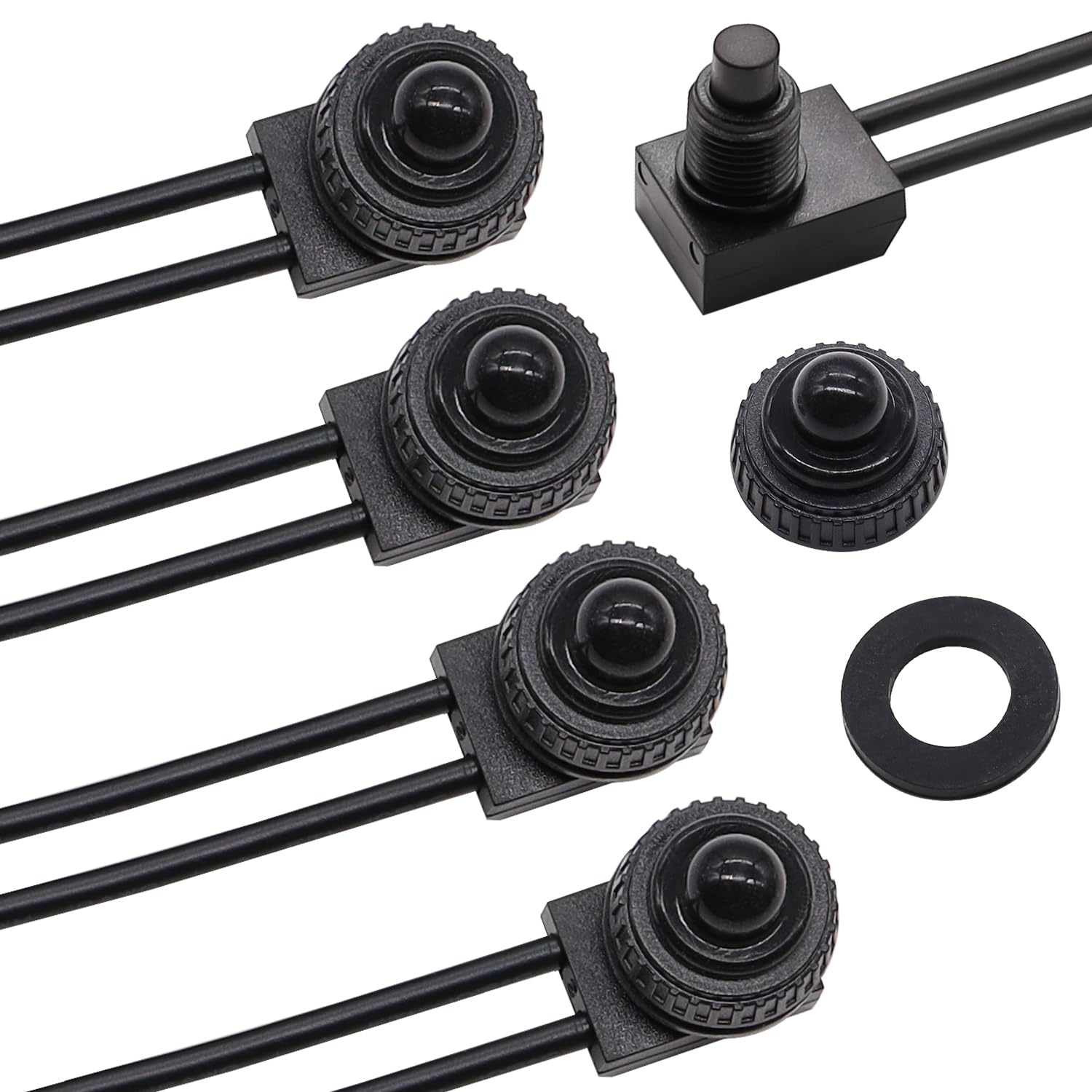 TWTADE 5PCS Waterproof RV Push Button Switch 12V ON/Off SPST Switch for Motorcycle/Auto Car Bathroom Fan with 4.5''Lines KP-107-
