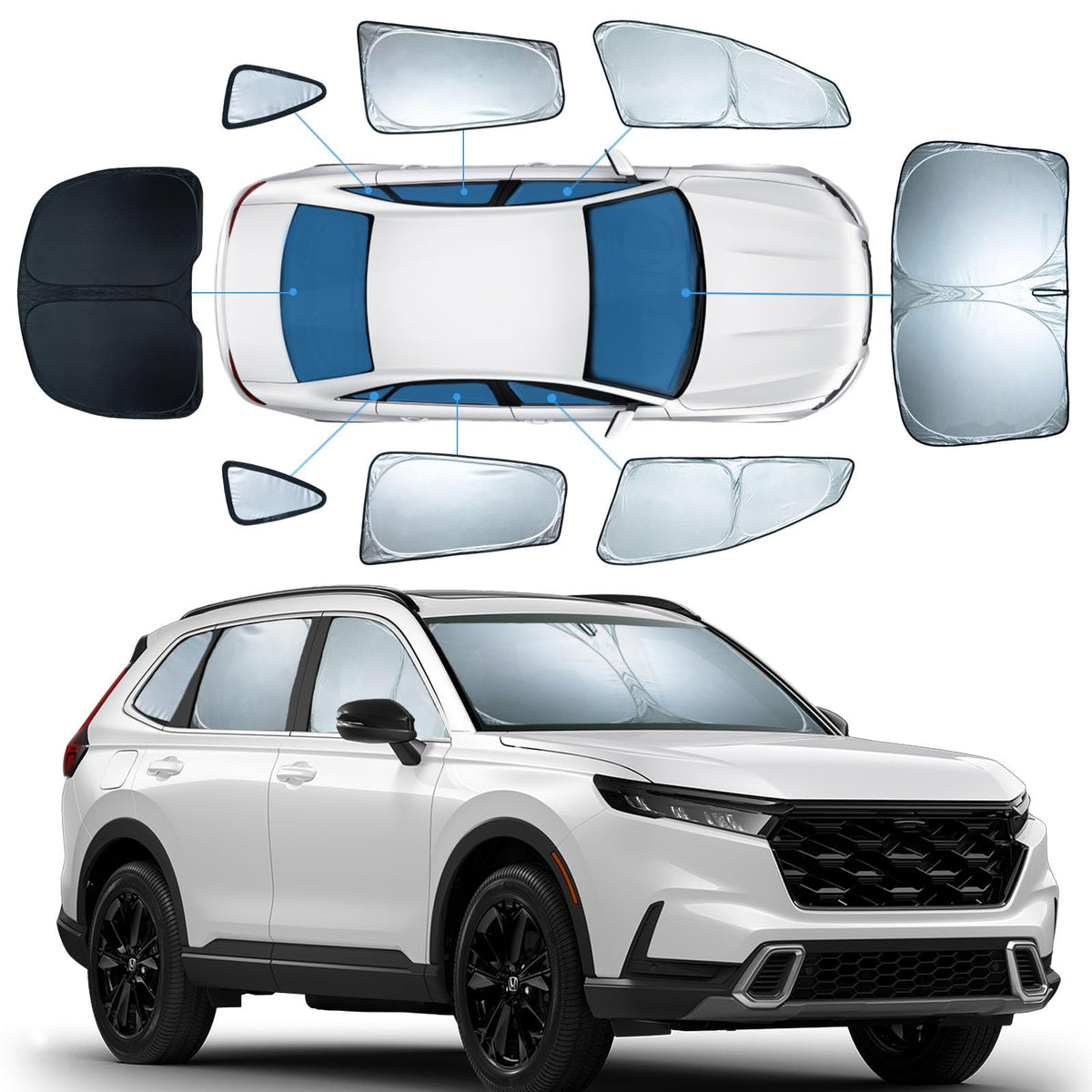 8 PCS Sun Shades for Honda CRV Windshield Sunshade, 2-Layer Full Window Shades for CR-V 2023-2025 Front Rear Side Window Covers 