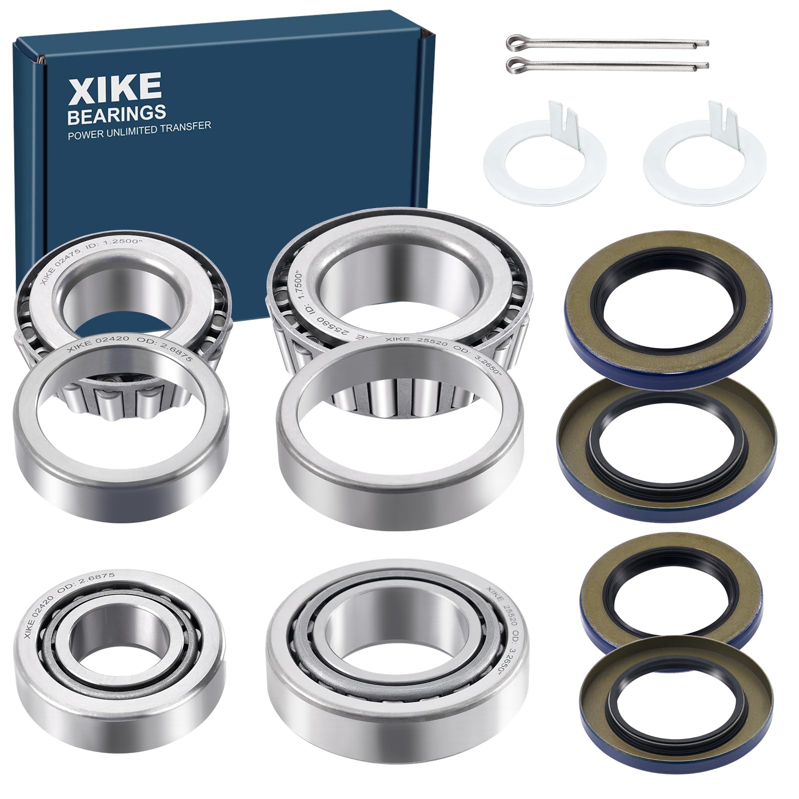 XiKe 2 Set Fits 8,000 lb Axles Trailer Wheel Hub Kit, Include 25580/25520 & 02475/02420 Bearings, 21333TB, 22333TB/10-10, 10-36 