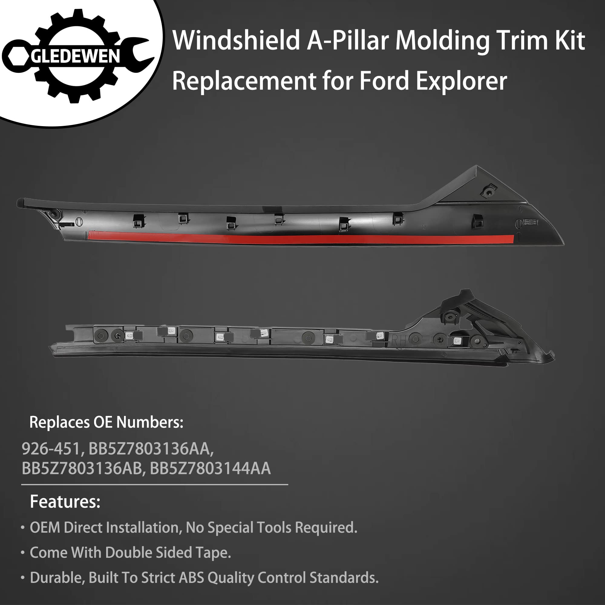 Windshield Trim Molding A-Pillar Set, Compatible With 2011-2019 Ford Explorer,Front Outer & Inner Right Passenger Bb5Z7803144Aa Bb5Z-7803136-Aa Bb5Z7803136Ba Bb5Z-7803144-Aa 926-451 Window Accessories