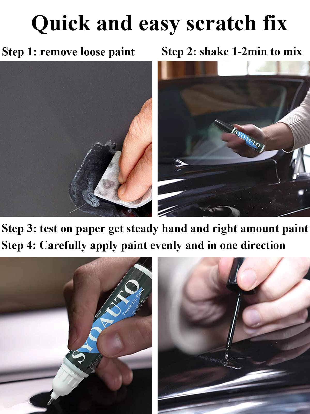 SYOAUTO Pearl Black Touch Up Paint for Cars Auto Touch up Paint Scratch Repair Automotive Paint Scratch Remover 2 in 1 Pearl Bla