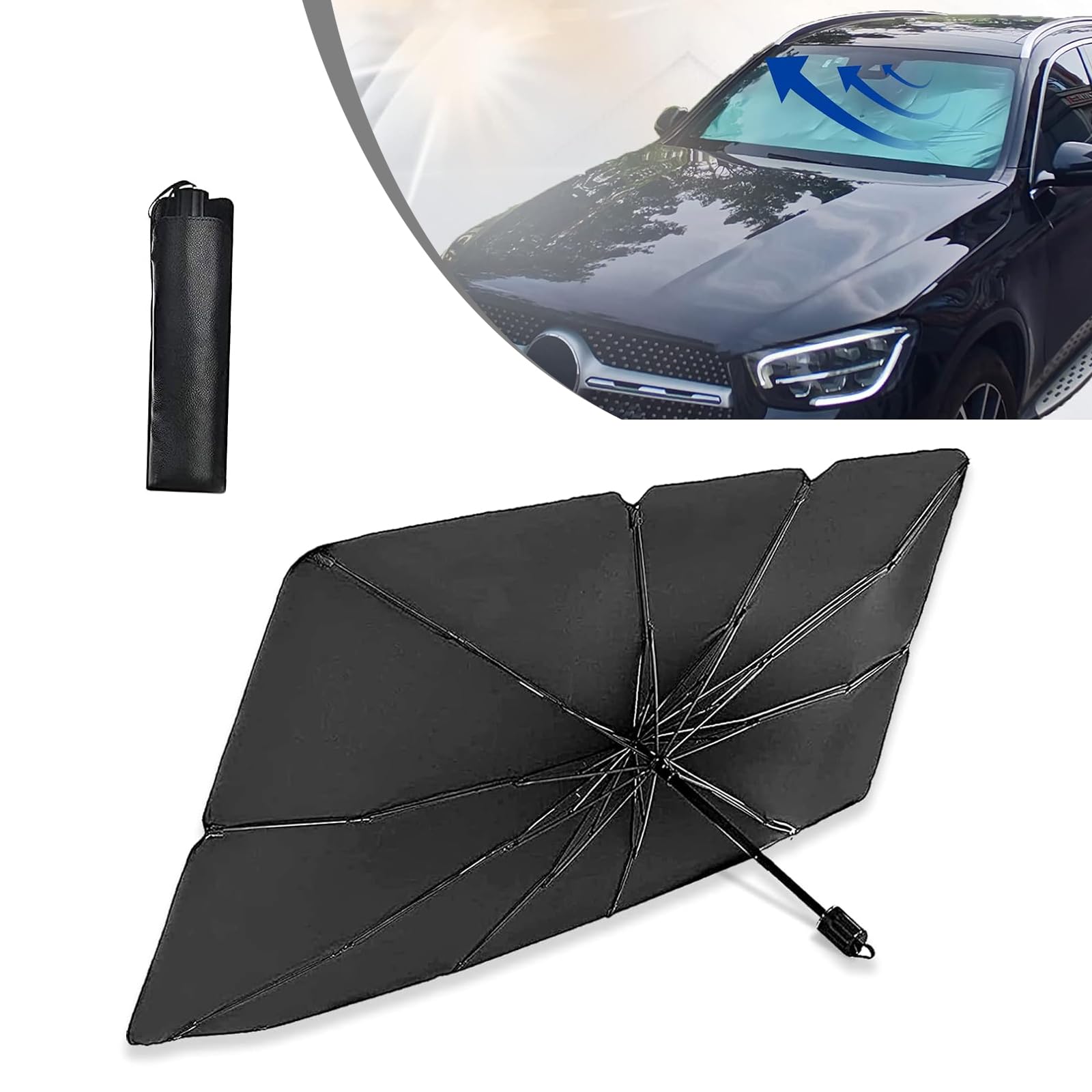 Yumfugu Pack1 Car Windshield Sun Shade Umbrella, 55 x 31 Foldable Windshield Sun Shield Shade, Universal Dashboard Protective