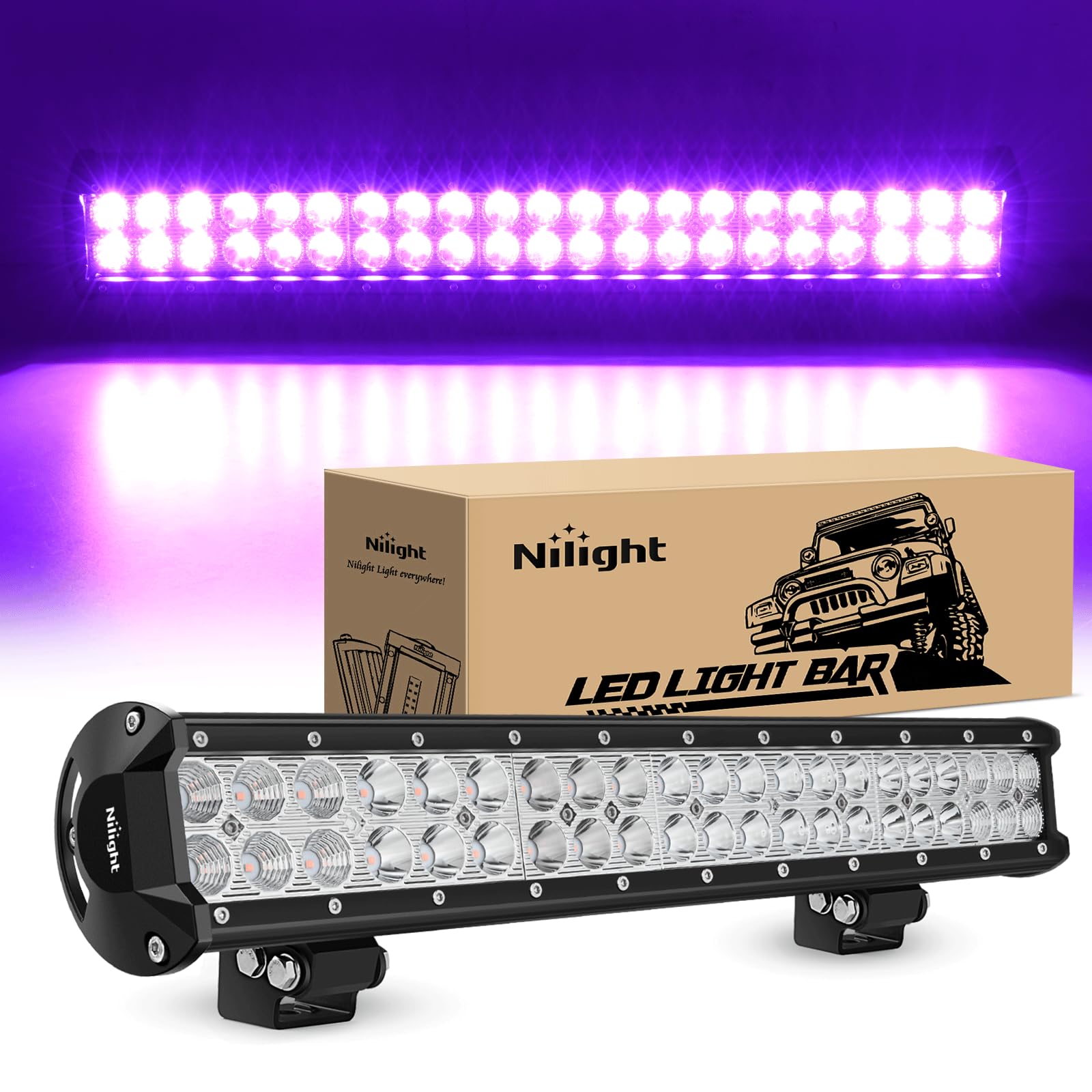 Nilight Led Light Bar 20 Inch 126W Spot Flood Combo Purple Beam Off Road Lamp Fishing Hunting Emergency Deck Work Lighting For T