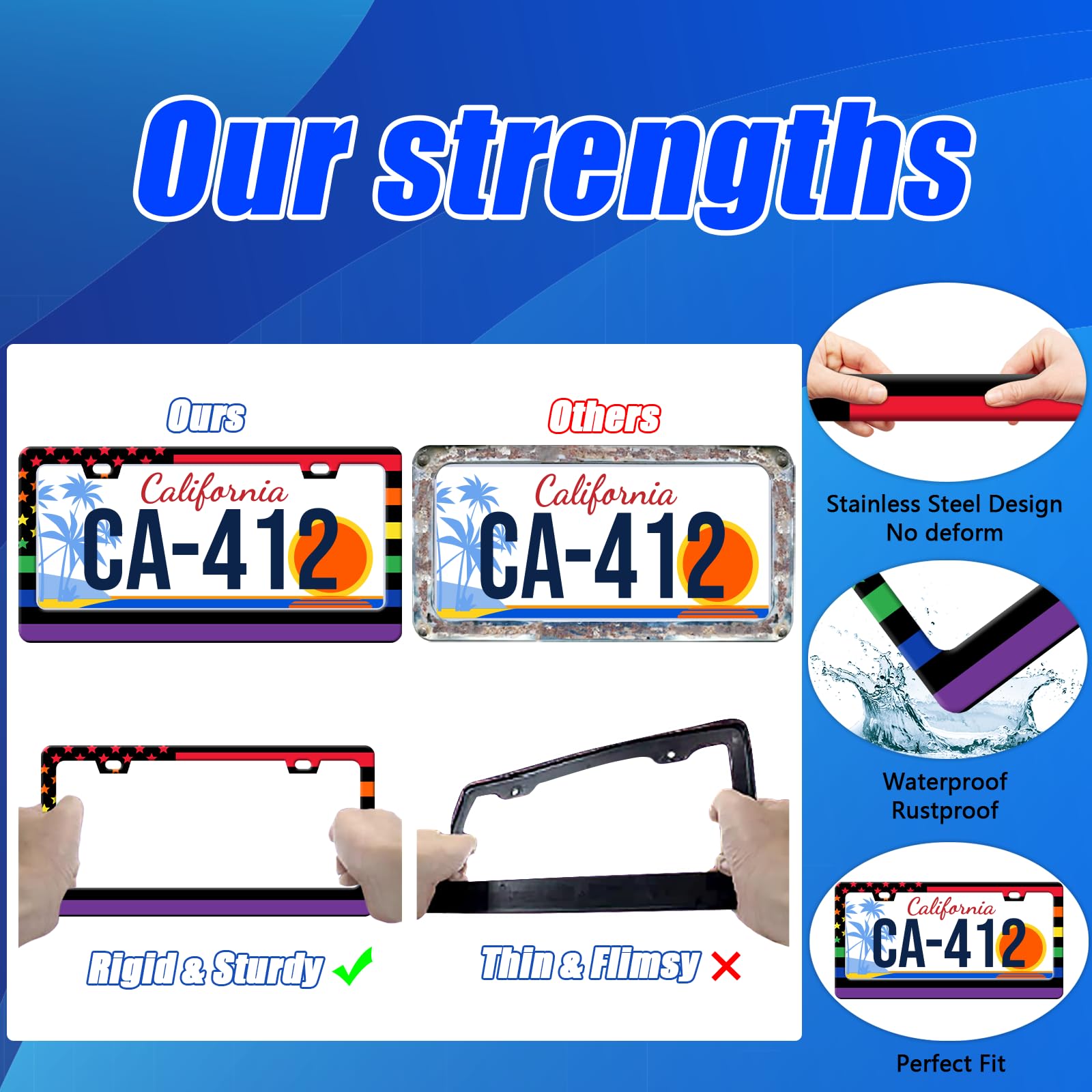 Gay Pride License Plate Frames Rainbow American Flag License Plate Holder for Car Decor Parts Stainless Steel License Plate Cove