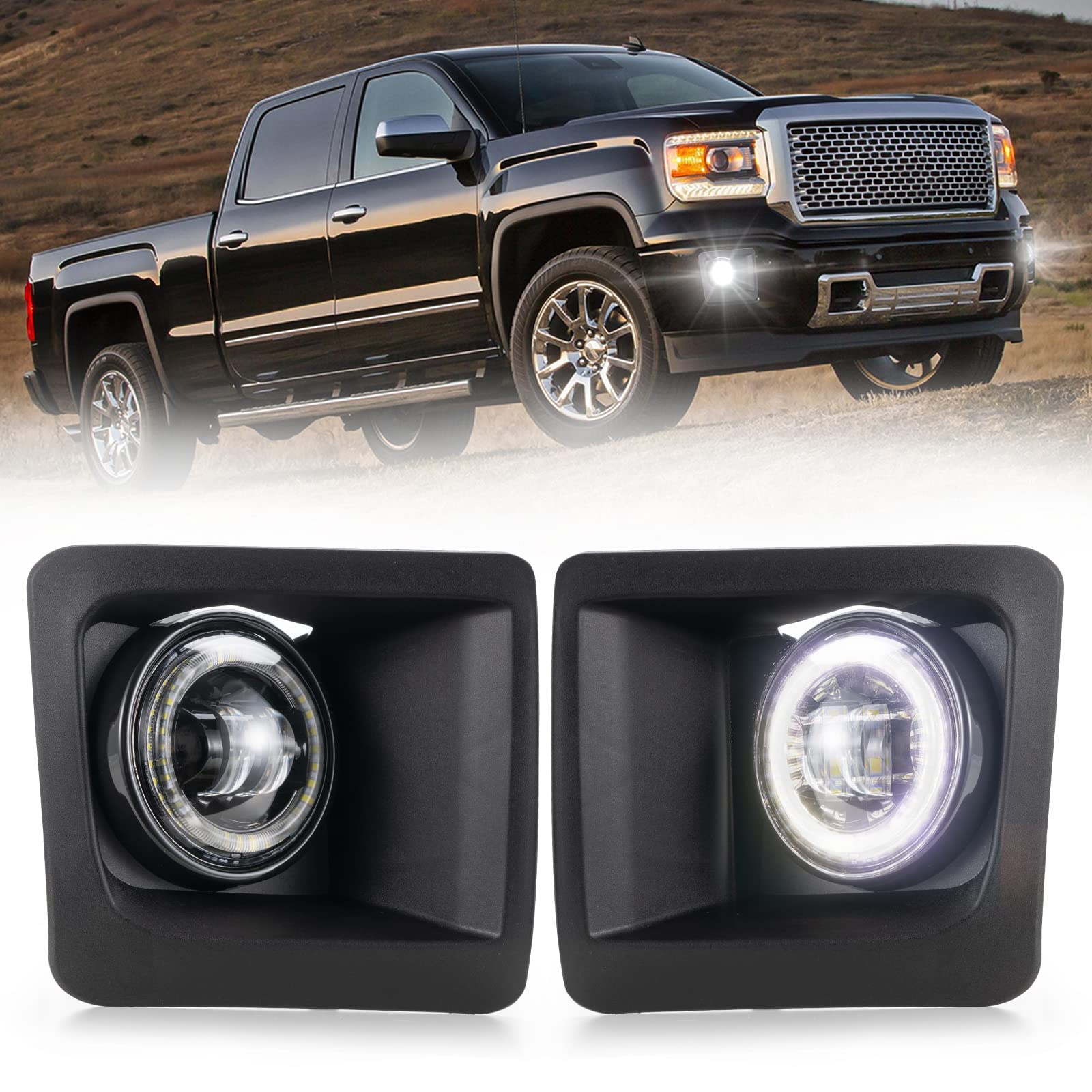 Bunker Indust Led Fog Light With Daytime Running Lights For 2014-2015 Gmc Sierra 1500, Oem Bumper Driving Drl Fog Lamp Assembly 