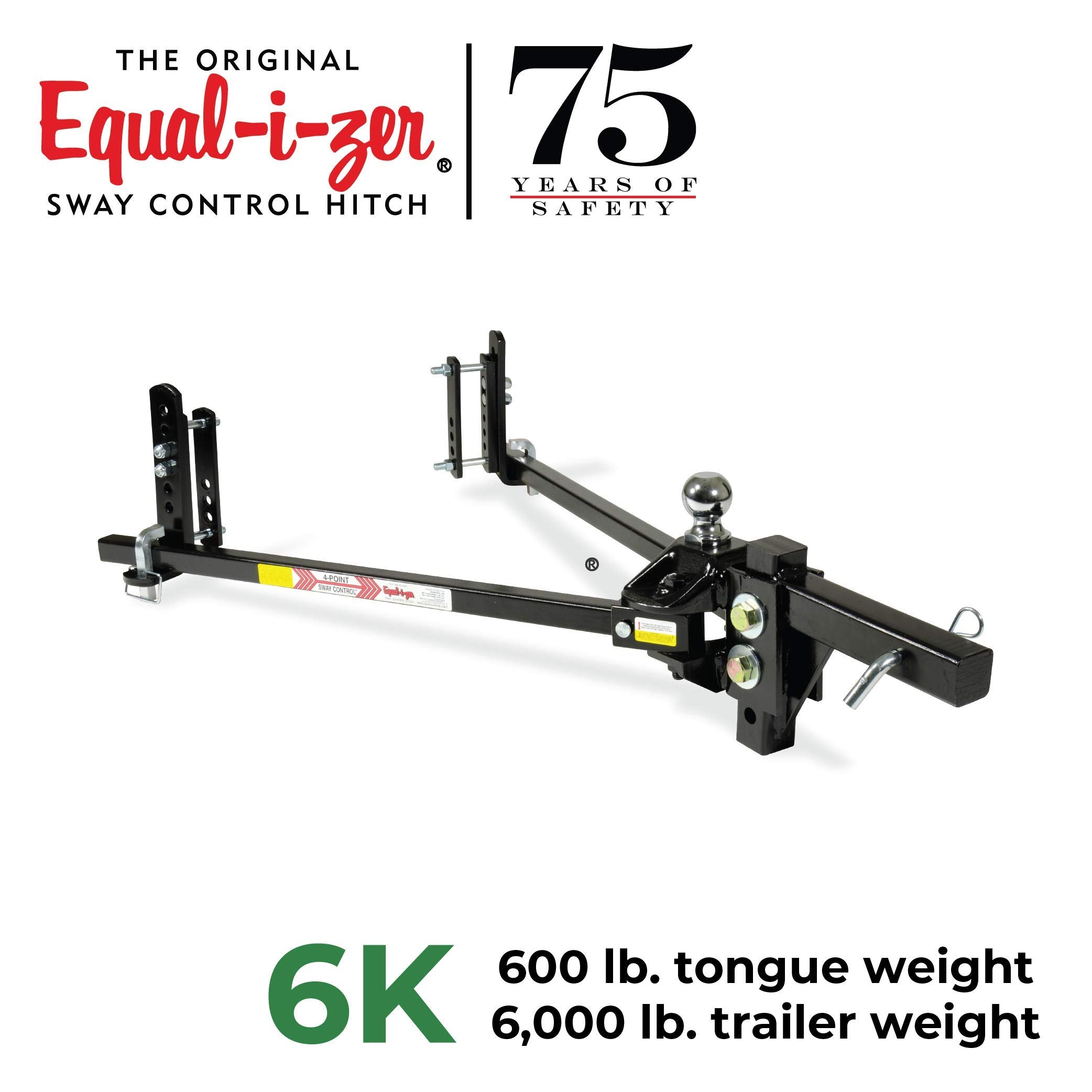Equal-I-Zer 4-Point Sway Control Hitch, 90-00-0601, 6,000 Lbs Trailer Weight Rating, 600 Lbs Tongue Weight Rating, Weight Distri