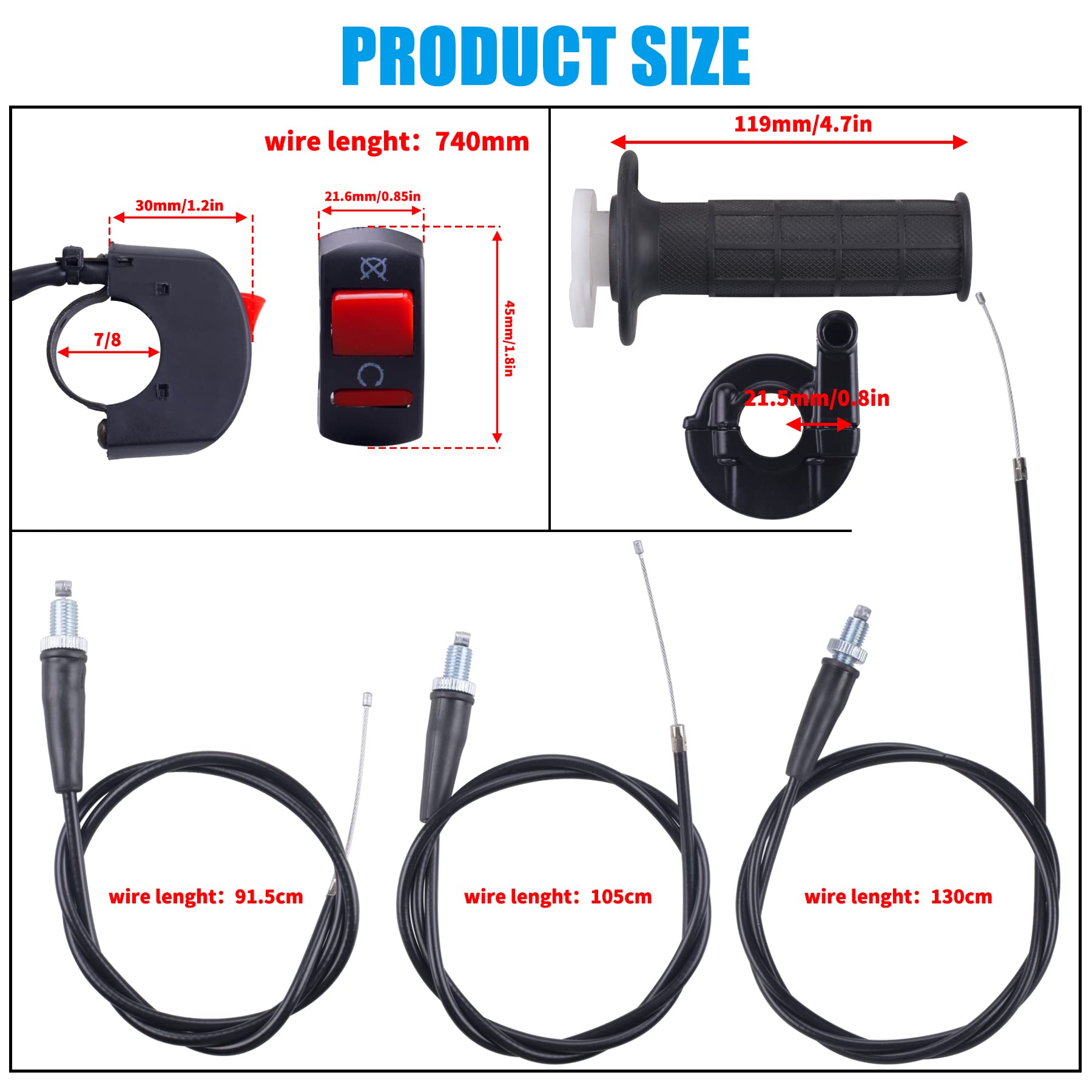 JINGKE 7/8'' 22mm Twist Throttle Accelerator Handle Grips and Cable Set for 50cc 110cc 150cc 250cc Mini Bike ATV Quad Pit Bike D
