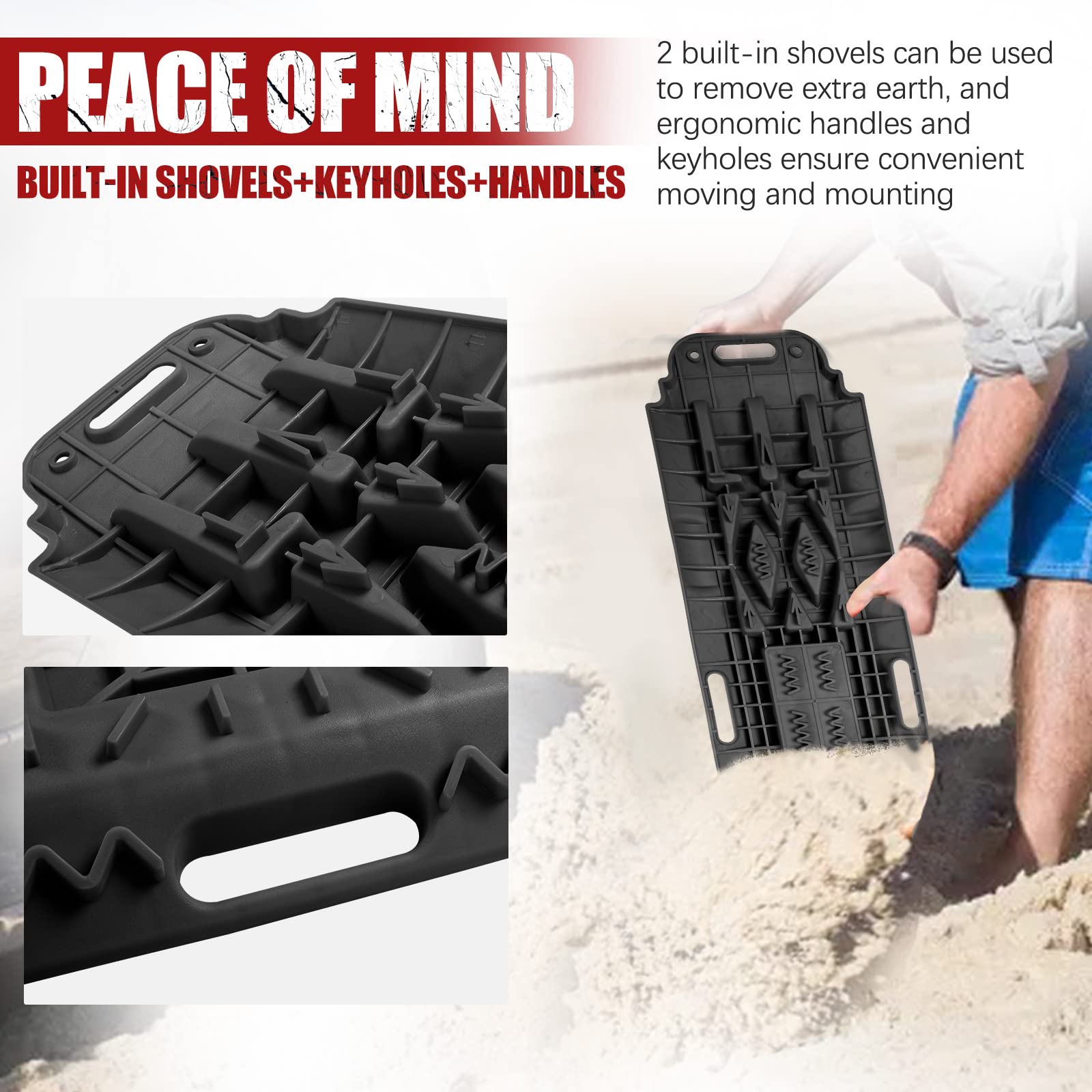 Bunker Indust Offroad Traction Boards With Jack Lift Base, Mud Sand Tracks Snow Tire Traction Mat Recovery Ramp For 4X4 Jeep Tru