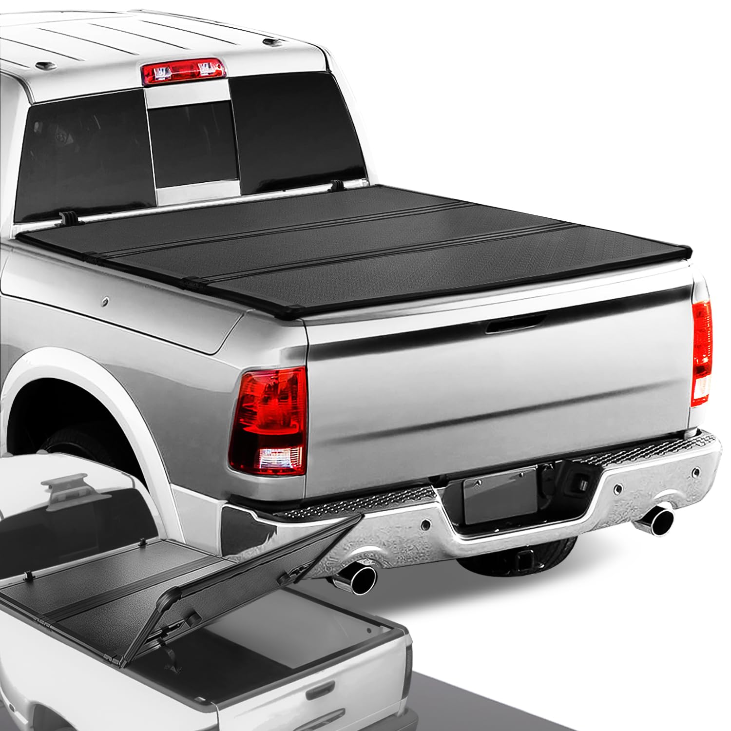 Dna Motoring New Upgrade Truck Bed Top Hard Solid Tri-Fold Tonneau Cover Compatible With 09-18 Dodge Ram 1500/10-16 Dodge Ram 25