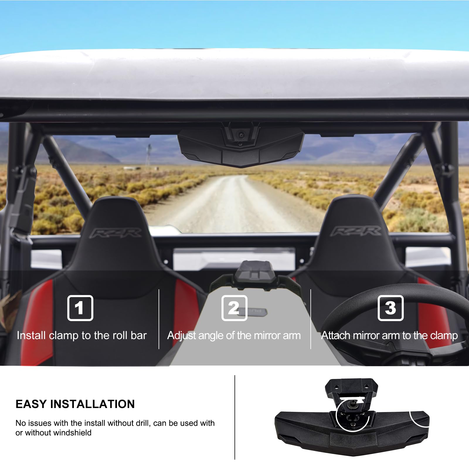 KIWI MASTER Rear View Center & Side Mirrors Compatible with 2024 Polaris RZR XP 1000 Accessories, 2021-2024 RZR Trail/Trail S Ad