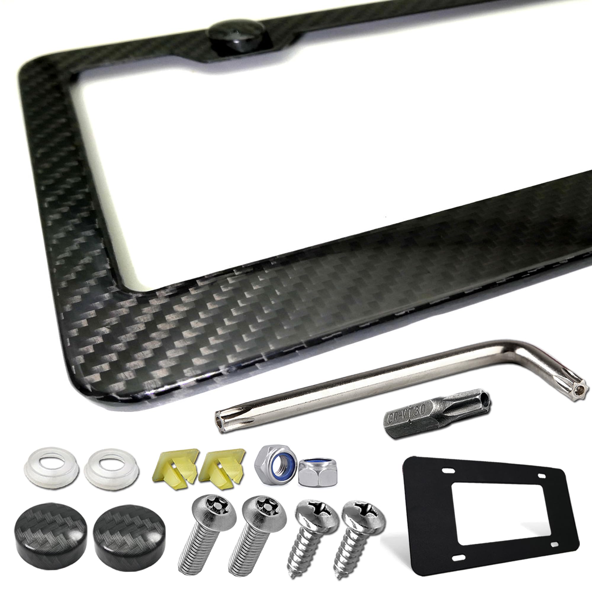Zxfoog Carbon Fiber License Plate Frame- 100% Handcrafted Real Carbon Fiber Cloth Wrap Holder, Wide Edge Black Stainless Steel C