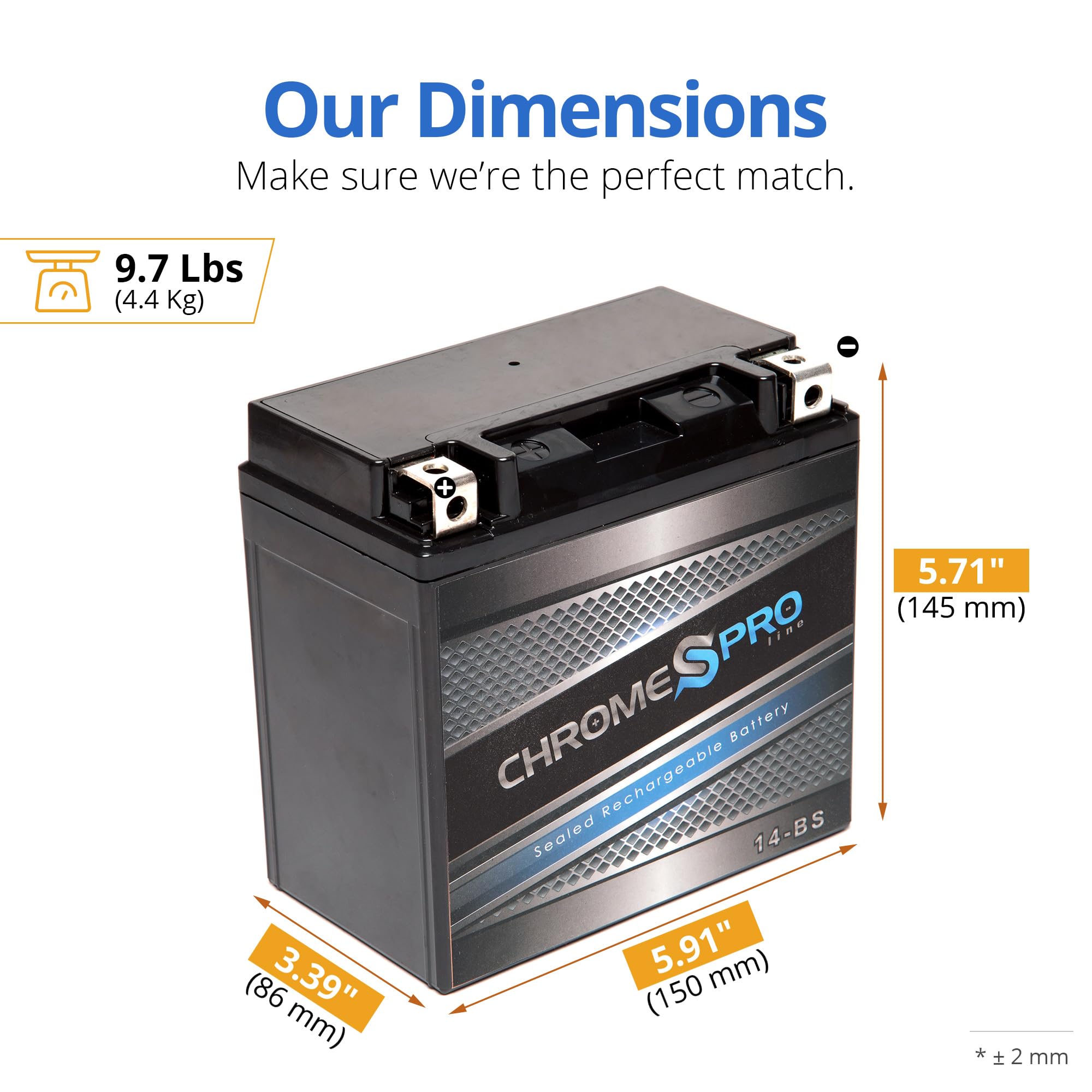 Chrome S Pro 14-Bs Maintenance-Free, 200Cca, 12V 15Ah Battery Replacement For Atv, Motorcycle, Jet Skis, Scooter, Utv, And More