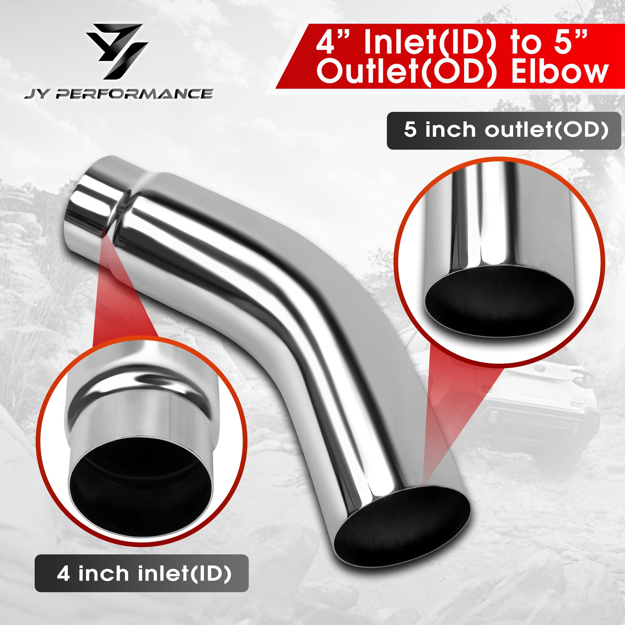 JY PERFORMANCE 4 Inch (ID) Diesel Exhaust Tip Elbow Tip 4'' Inlet 5'' Outlet 23'' Long Chrome Turndown Exhaust Tip