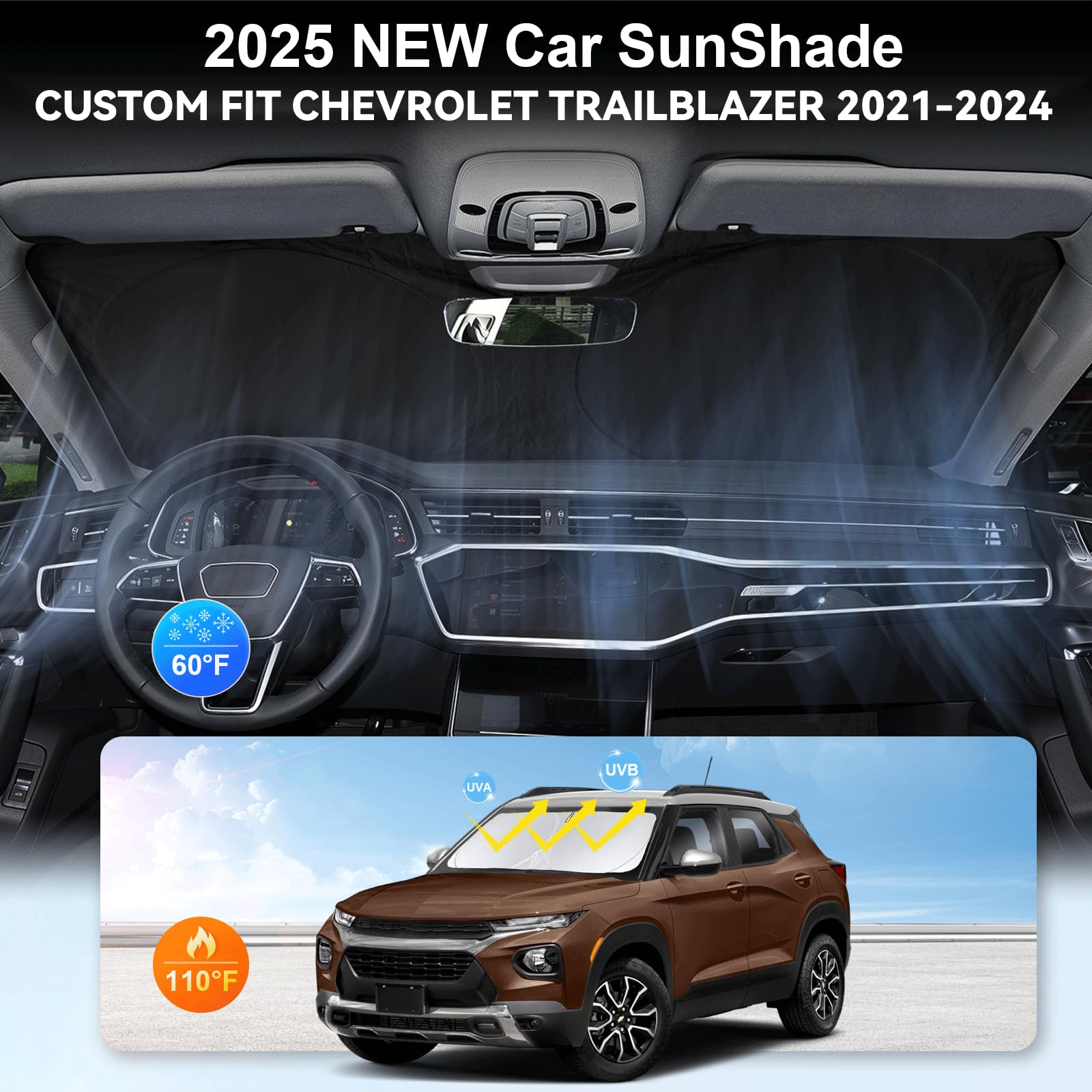 Sunshade For Trailblazer Windshield Sun Shade For Chevrolet 2021-2024 2025 Chevy Trailblazer Accessories Windshield Cover 210T R