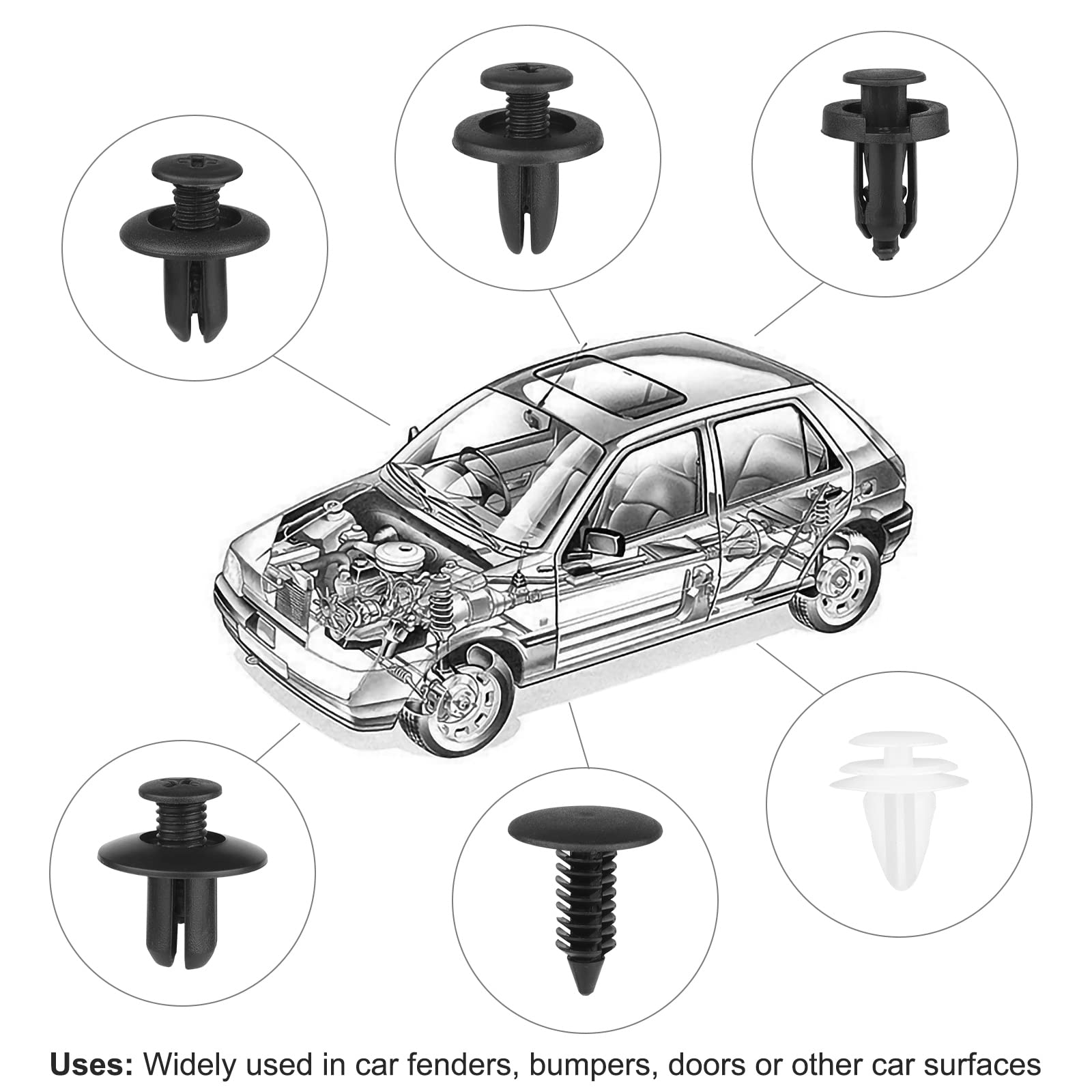 QIIYCCE-120PCS Car Clips,Plastic Rivets,6 Popular Sizes of Car Body Fixed Clip Bumpers,and Replacement Parts of Fenders are Appl