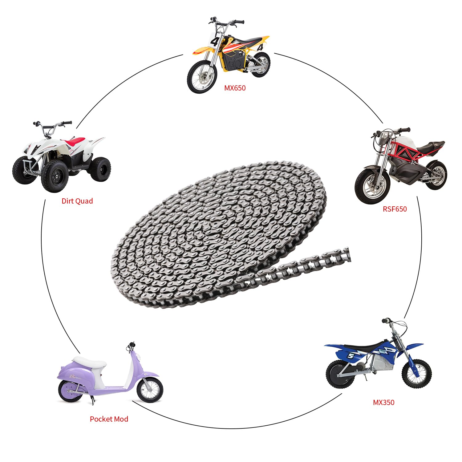 Kamier 25H Roller Chain 10 Feet 480 Links Breaker For Razor Mx350 Mx500 Mx650 Sx500 Rsf650 Dirt Bike E300 E200 E100 Electric Sco