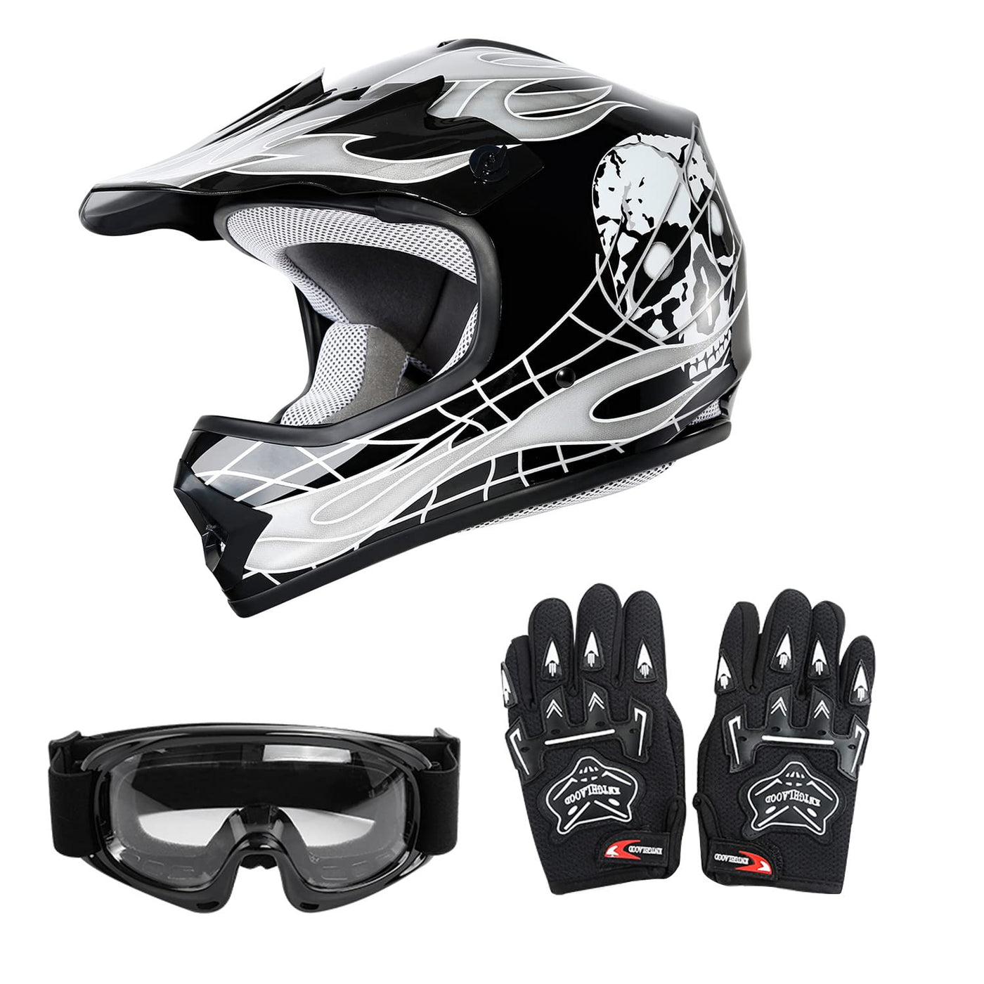 boys helmet motorcycle Slmoto Dot Youth Kids Helmet Motocross Offroad Street Helmet Motorcycle Helmet Dirt Bike Motocross Atv Black Skull Design Helmetgogglesgloves Large, Small – Carkart