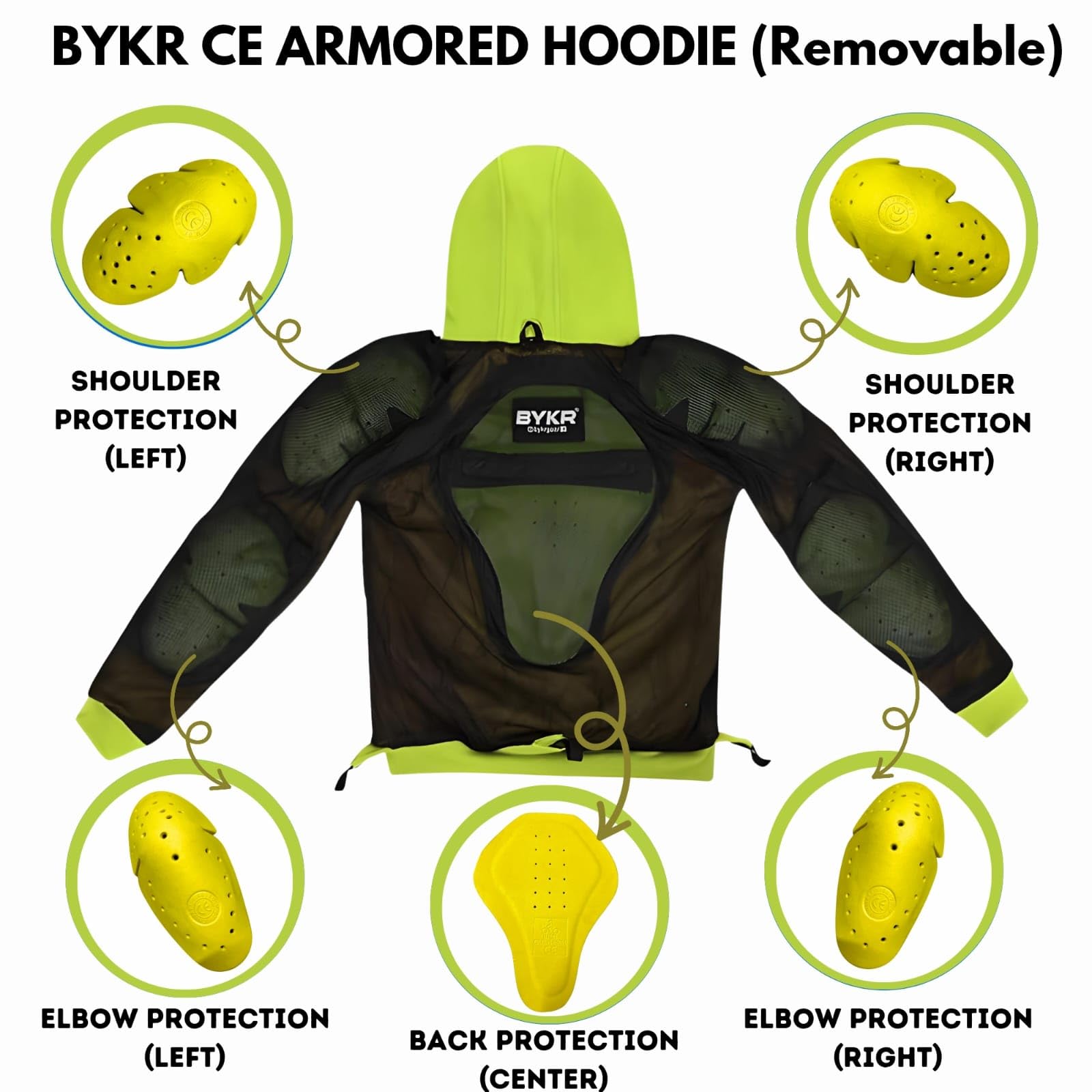 BYKR Motorcycle Hoodie for Men & Women Biker Motorcycle Jackets Breathable Motorbike Riding Sweatshirt All Weather CE Armored (F