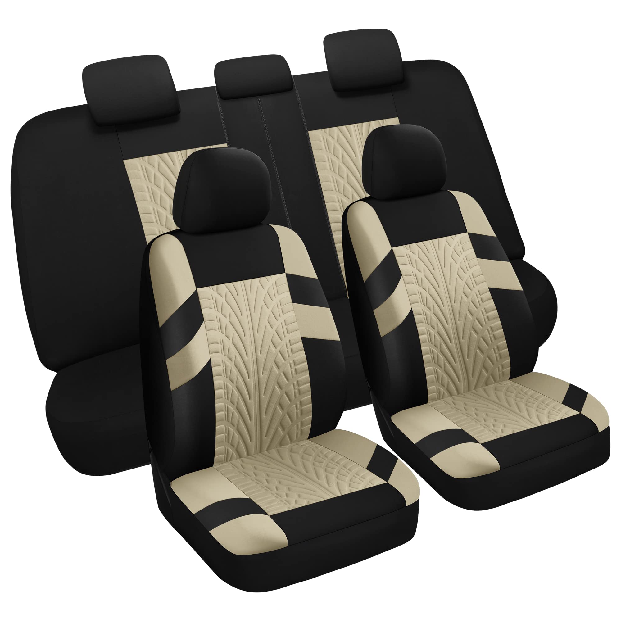 Pariitadin Car Seat Covers Full Set, Washable And Breathable Premium Cloth Automotive Vehicle Seat Cover For Car Interior, Universal Fit For Most Cars, Sedan, Truck, Suv(Black/Beige)
