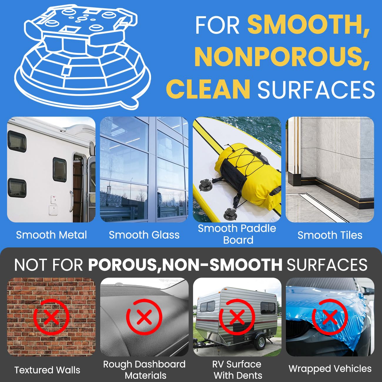 4PCS Upgrade Heavy Duty Rotating Vacuum Suction Cups Anchor Hooks With 4PCS Buckles ,Large Hook Suction Cup Hangers,Strong Sucti