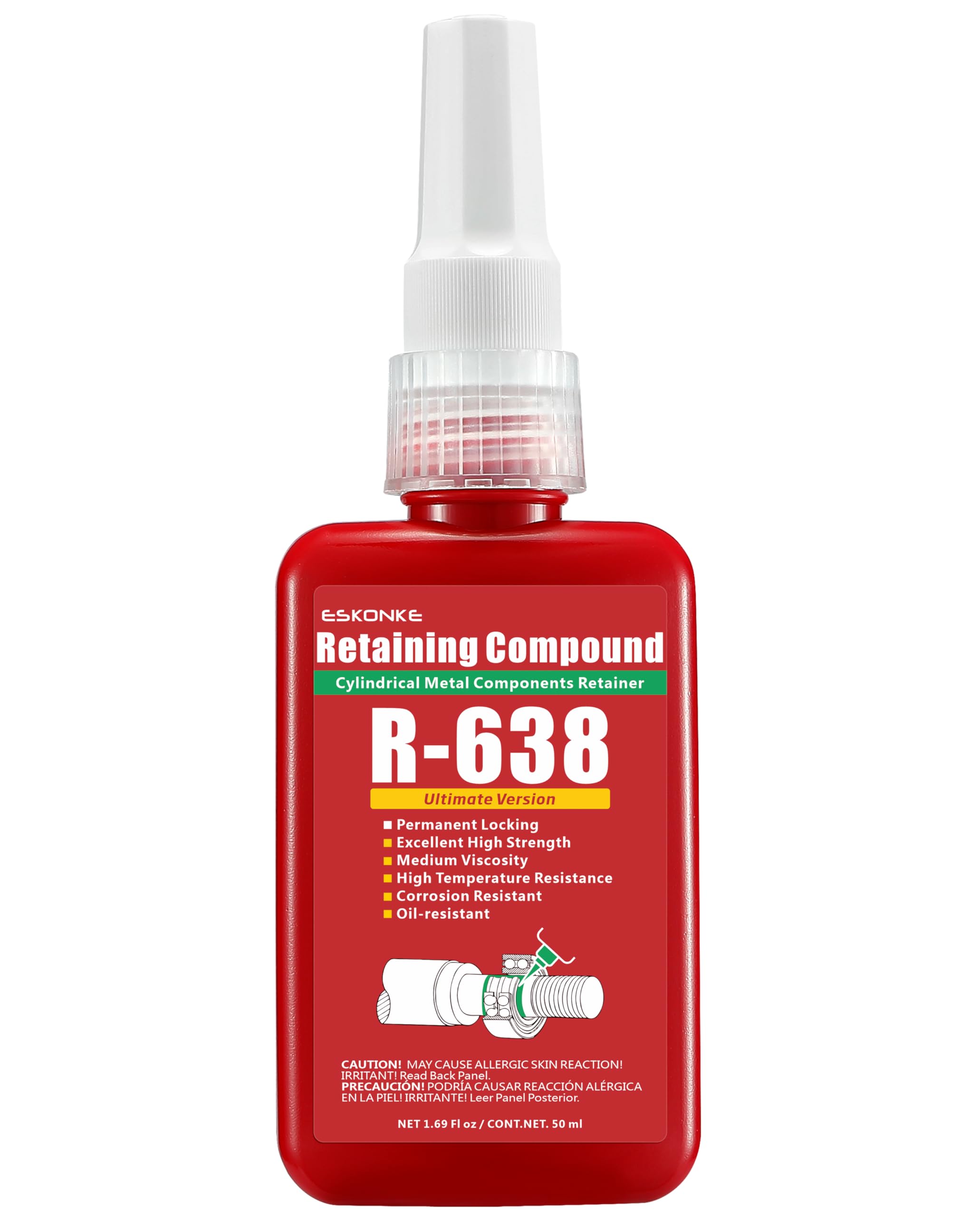 Eskonke Retaining Compound Green 638 Sleeve Retainer High Strength Cylindrical Metal Components Glue 1.69 Oz Assemblies Locking