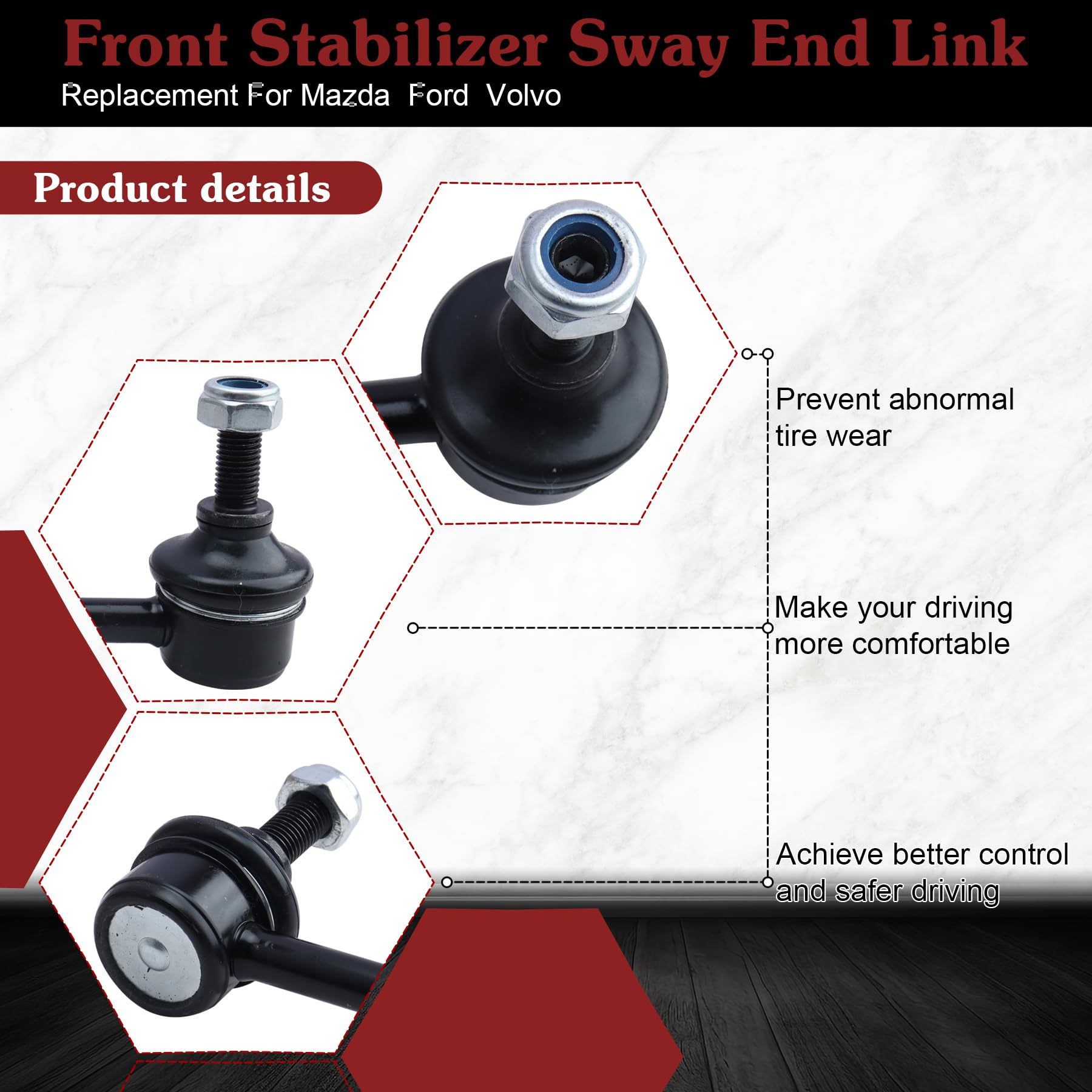 Stiueoav K750554 Sway Bar Link - Front Stabilizer End Link Compatible With 2010-2013 Mazda 3?2012-2018 Ford Focus?2007-2014 Volv
