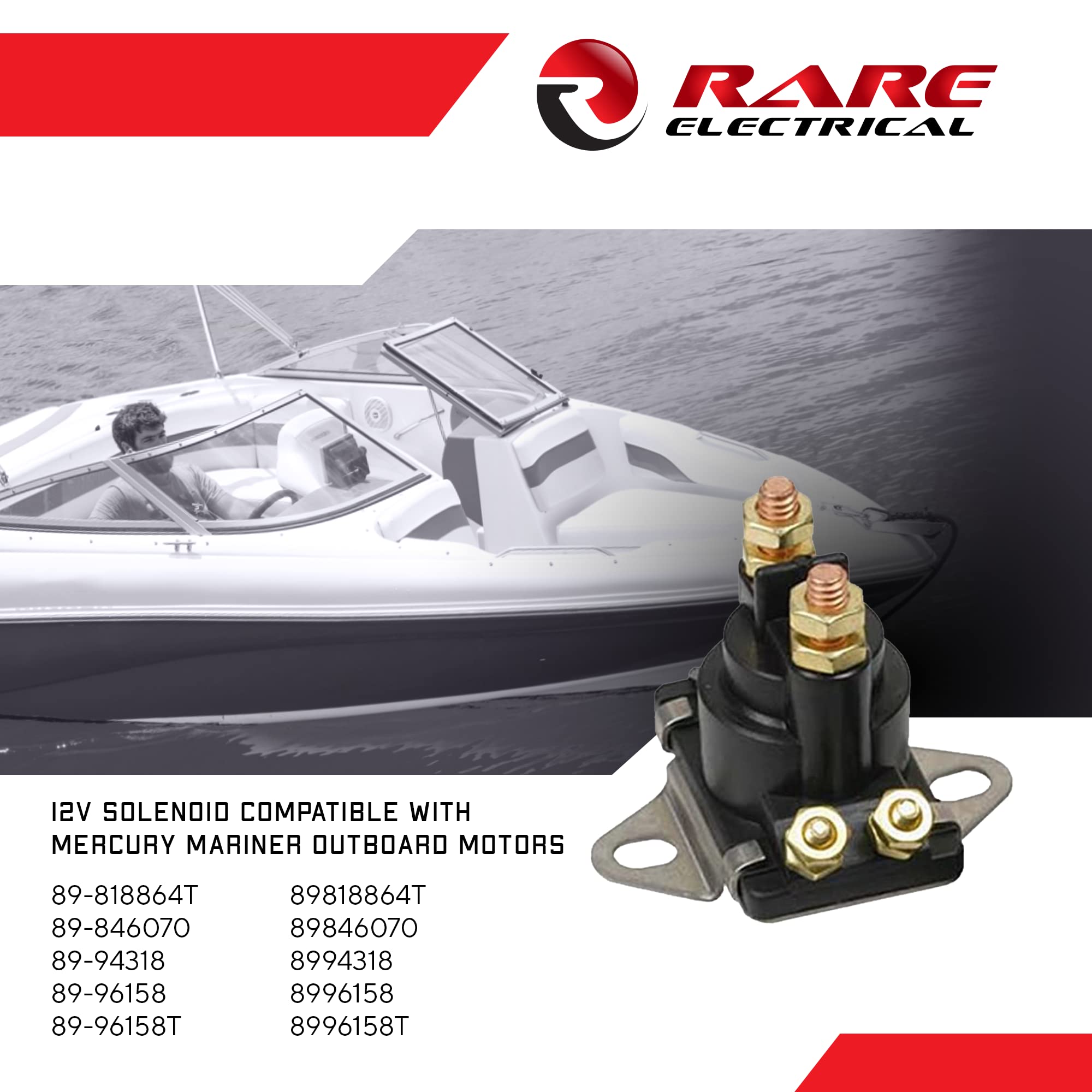 Rareelectrical New 12V Solenoid Compatible With Mercury Mariner Outboard Motors 89-818864T 89-846070 89-94318 89-96158 89-96158T