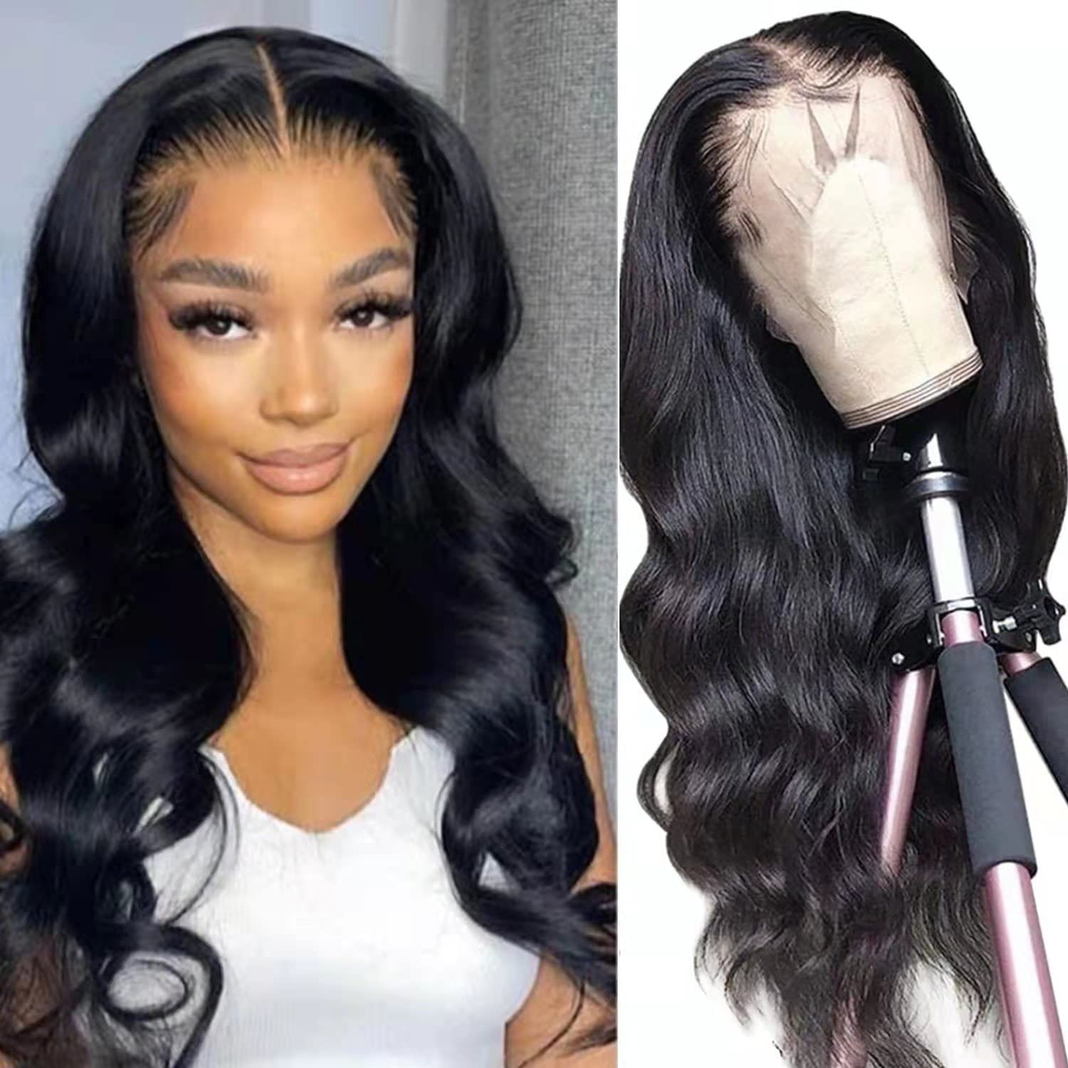 Atilck Lace Front Wigs Pre Plucked Body Wave 13x4 HD Transparent Lace Frontal Wigs 150% Denisty Glueless Wigs Natural Color (20 Inch)-New
