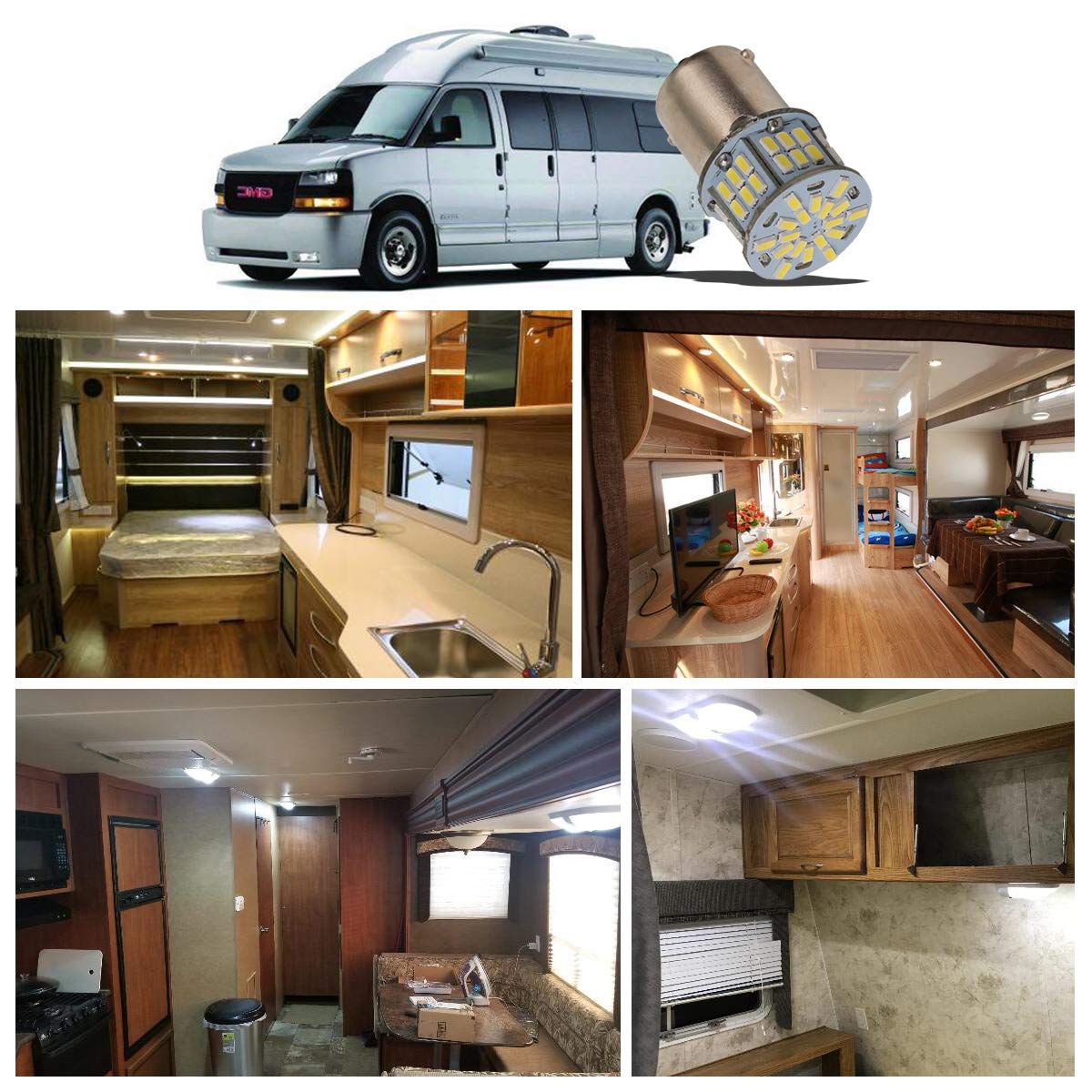 Kisled 12V Rv Led Interior Lights, 20 Packs 1141 1156 1003 1073 Ba15S 7506 Led Bulbs For Rv Camper Trailer Boat Trunk Interior Indoor Tail Lights, White - 6000K