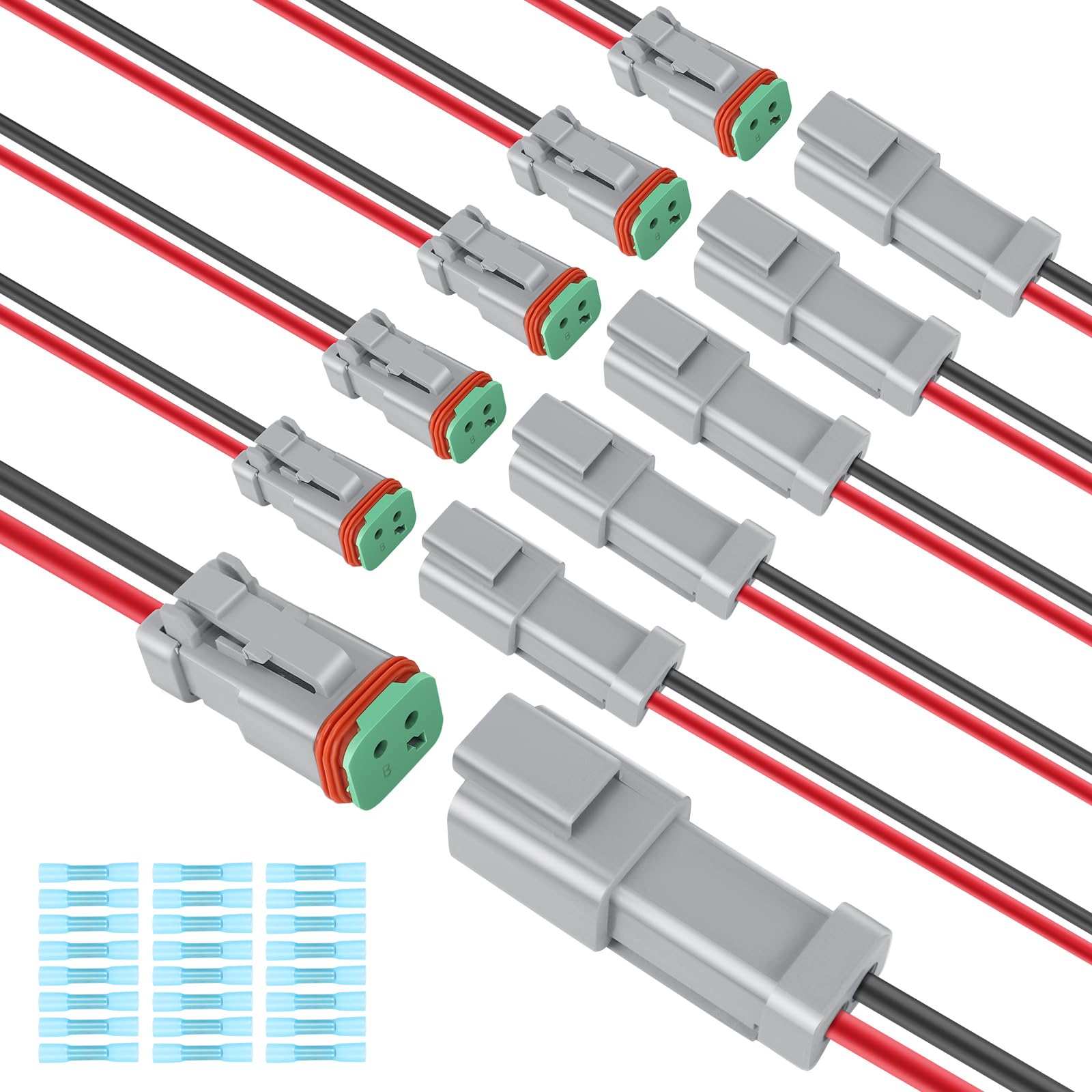 6 Kit Deutsch DT 2 pin Grey Male Female Wiring Harness Deutsch Pigtail 2 Wire Way Waterproof Automotive Electrical Connector 16 