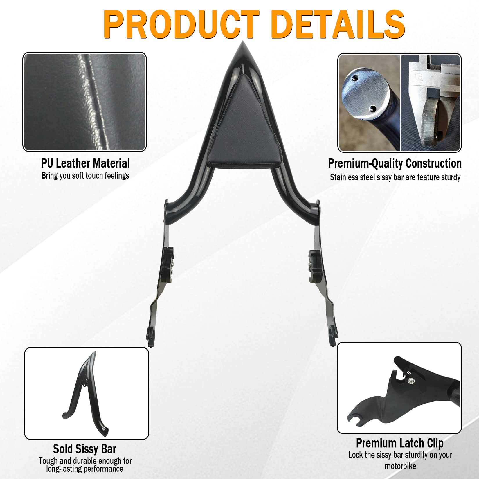 Black Sissy Bar, Detachable Passenger Backrest Rear Pad Compatible for Harley Touring Models 2009-2023 Road King Ultra CVO Limit