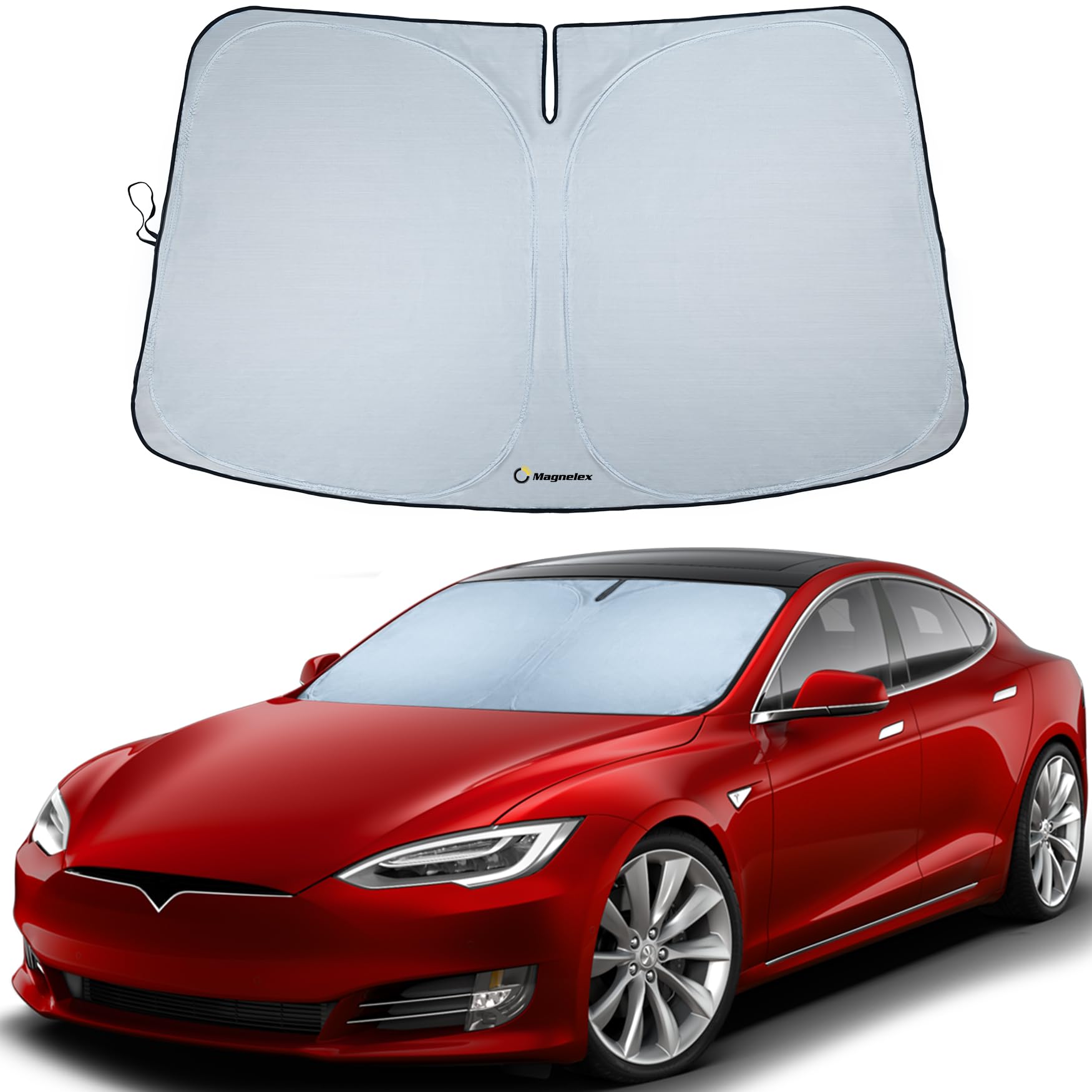 Magnelex Tesla Windshield Sunshade for Model S | Reflective 240T Material Car Sun Visor with Mirror Cut-Out. Tesla Model S Sunsh