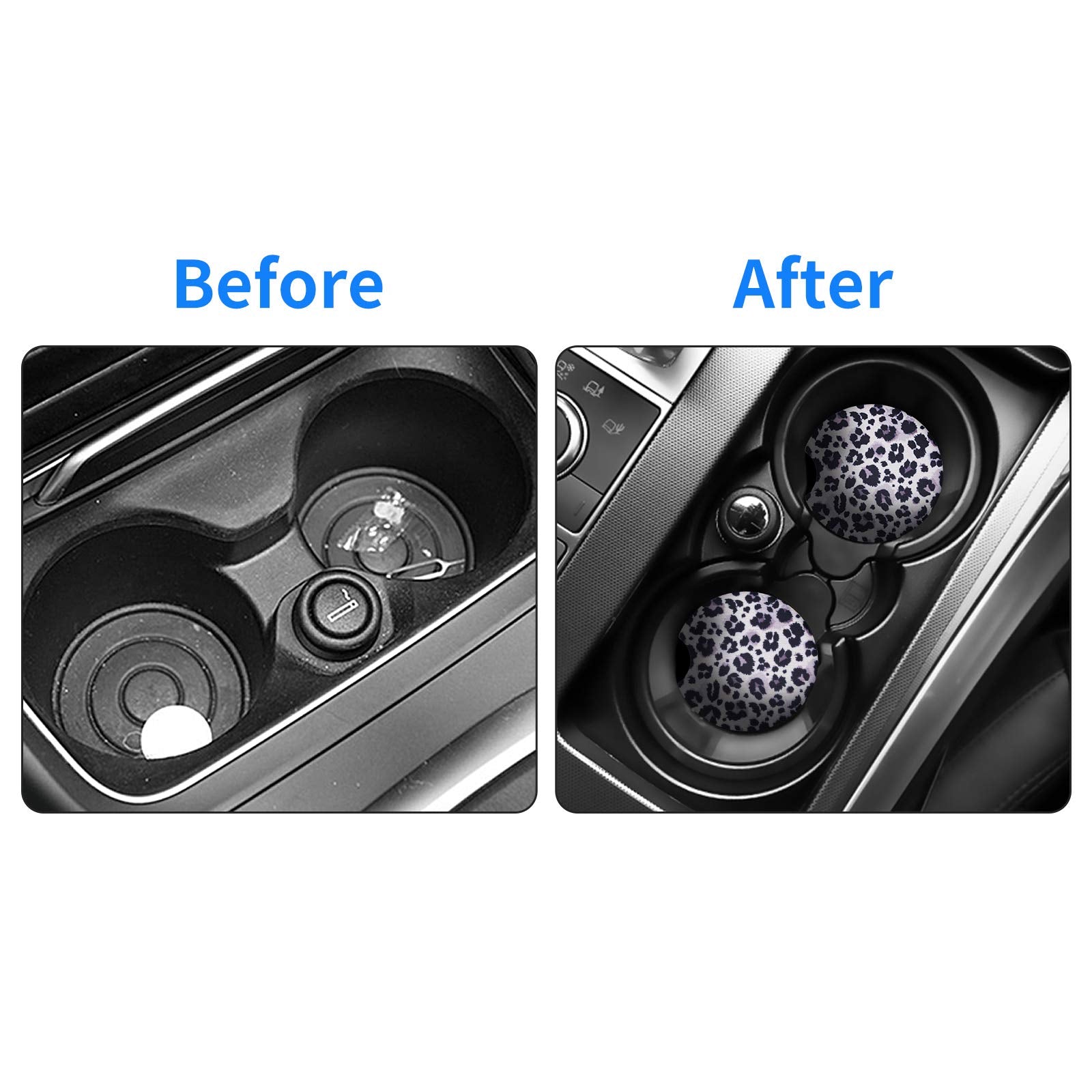 Tifanso Car Cup Holder Coaster, 2 Pack Car Coasters For Cup Holders, Cup Drink Holder Coasters For Car, Cute Car Accessories For Women And Girl (Snow Leopard)