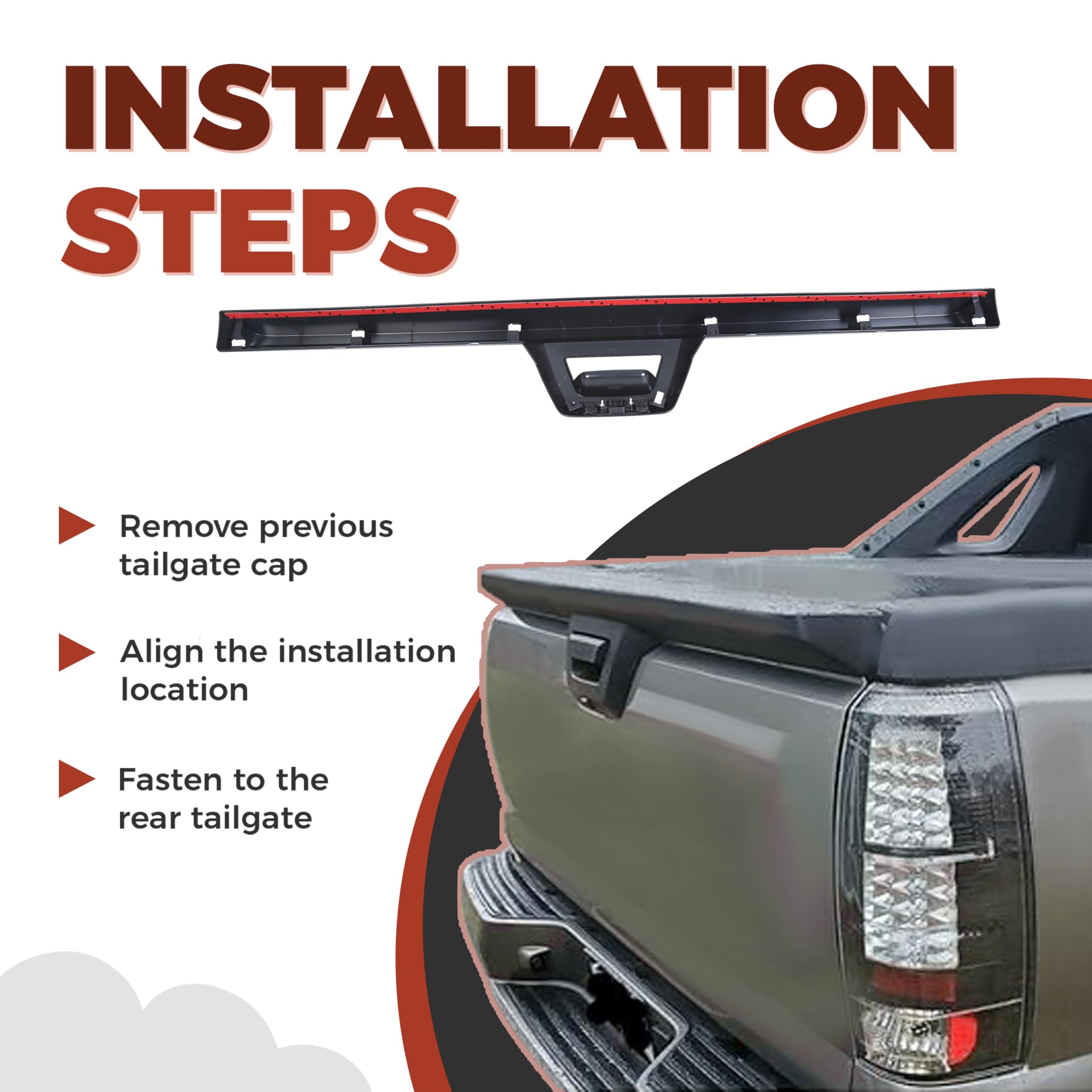 ECOTRIC Tailgate Cap Cover Top Molding Trim Spoiler Compatible with 2007-2013 Chevy Chevrolet Avalanche & Cadillac Escalade EXT