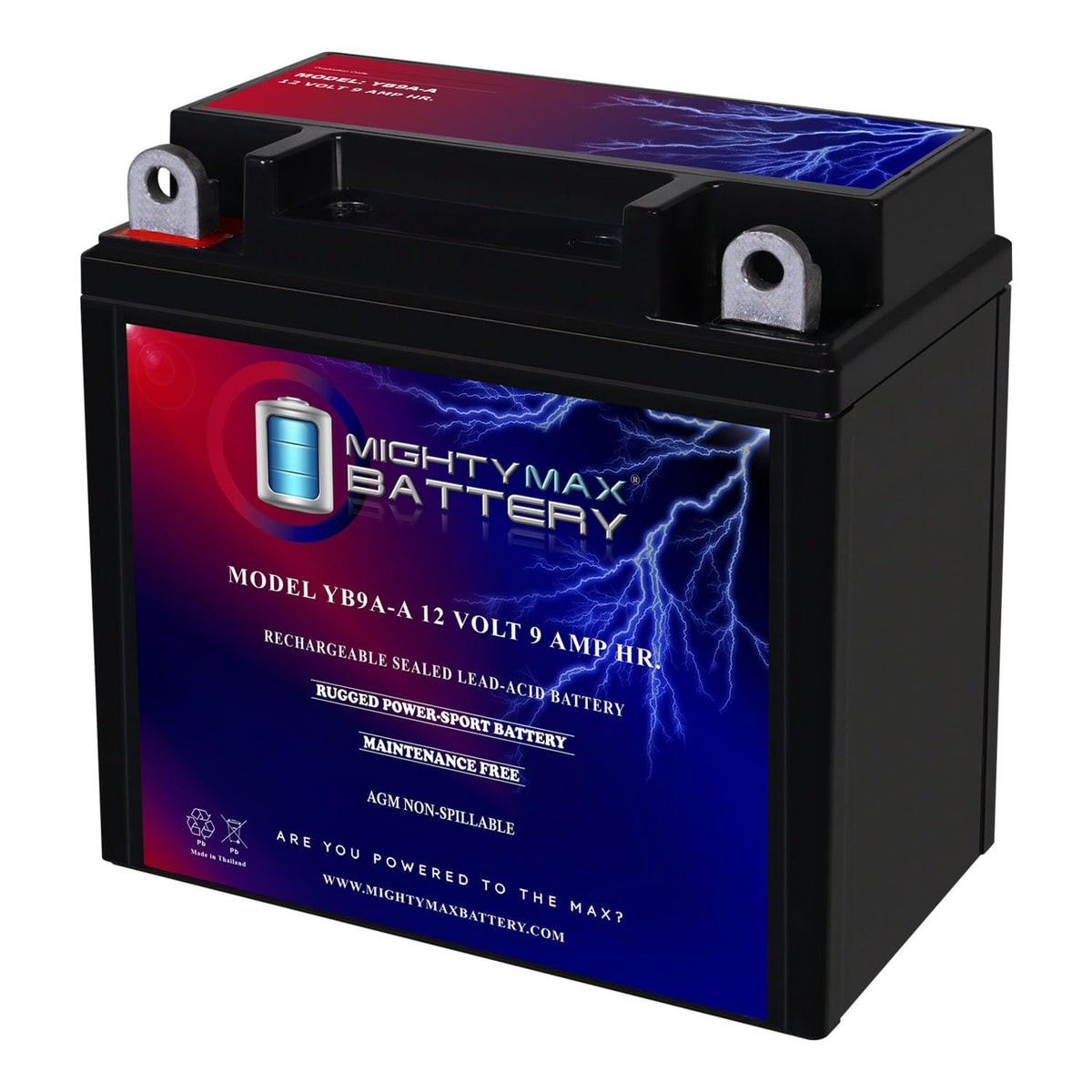 Mighty Max Battery Yb9A-A -12 Volt 9 Ah, 130 Cca, Rechargeable Maintenance Free Sla Agm Motorcycle Battery
