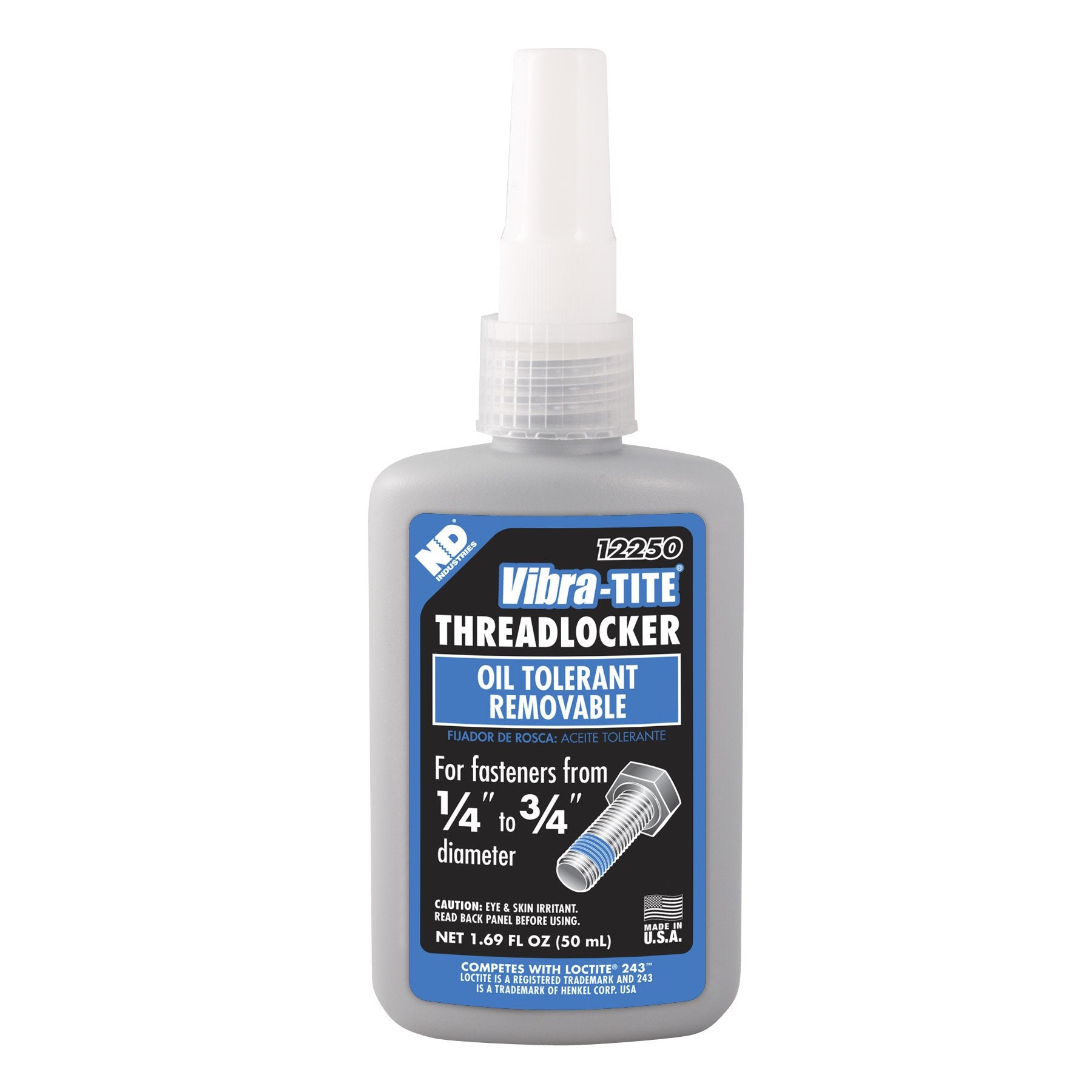Vibra-Tite - 12250 122 Oil Tolerant Removable Anaerobic Threadlocker, 50 Ml Bottle, Blue