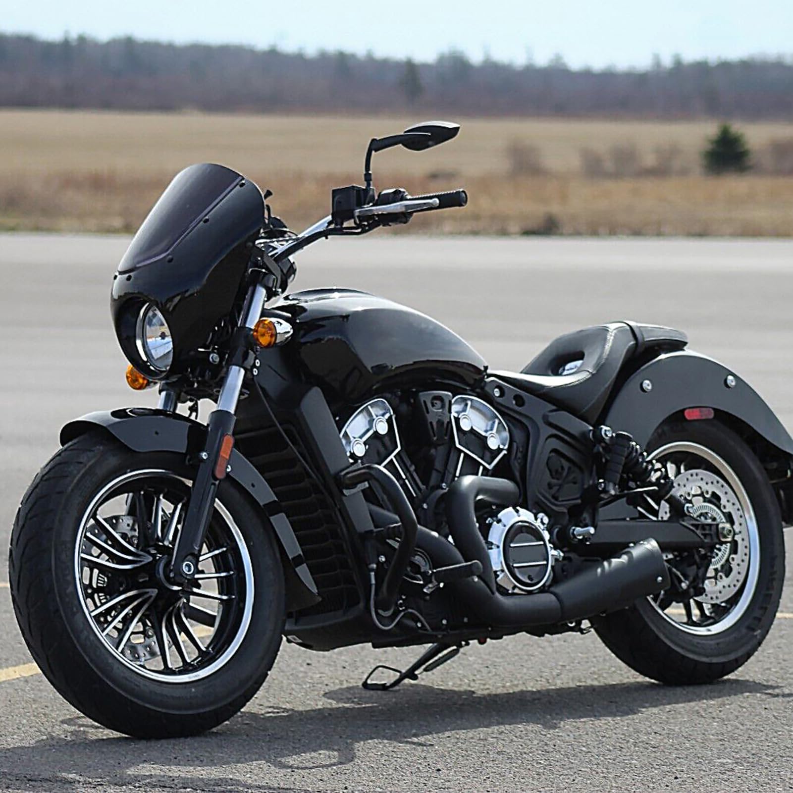 Mofun Mirrors Black Spear Blade Mirrors Compatible With 1982-2024 Harley Sportster Dyna Softail Road King Street Road Electra Glide With 8Mm Or 10Mm Clockwise Bolts