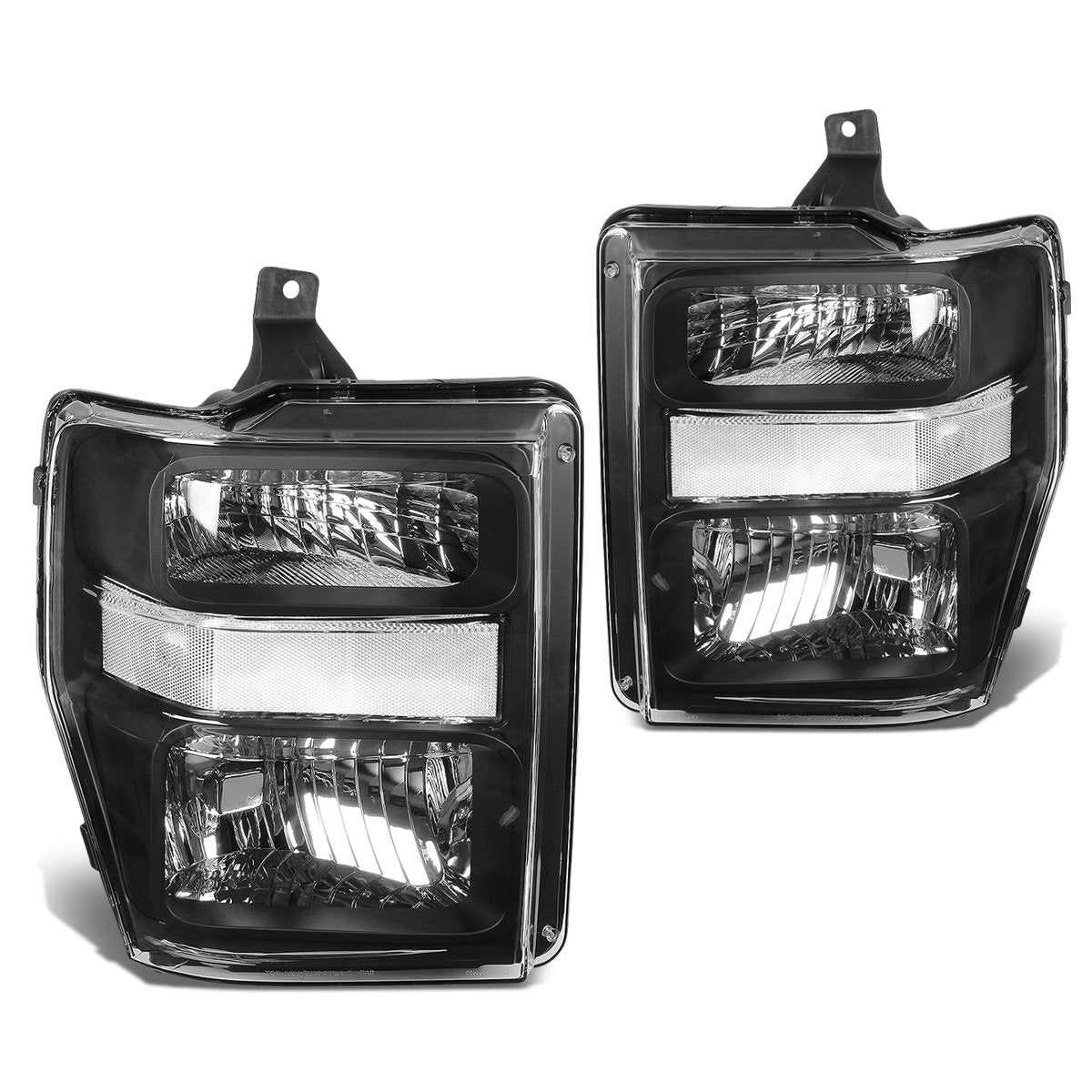 Dna Motoring Hl-Oh-Fsuper08-Bk-Cl1 Black Housing Headlights Replacement Compatible With 08-10 F-250 / F-350 / F-450 / F-550 Supe