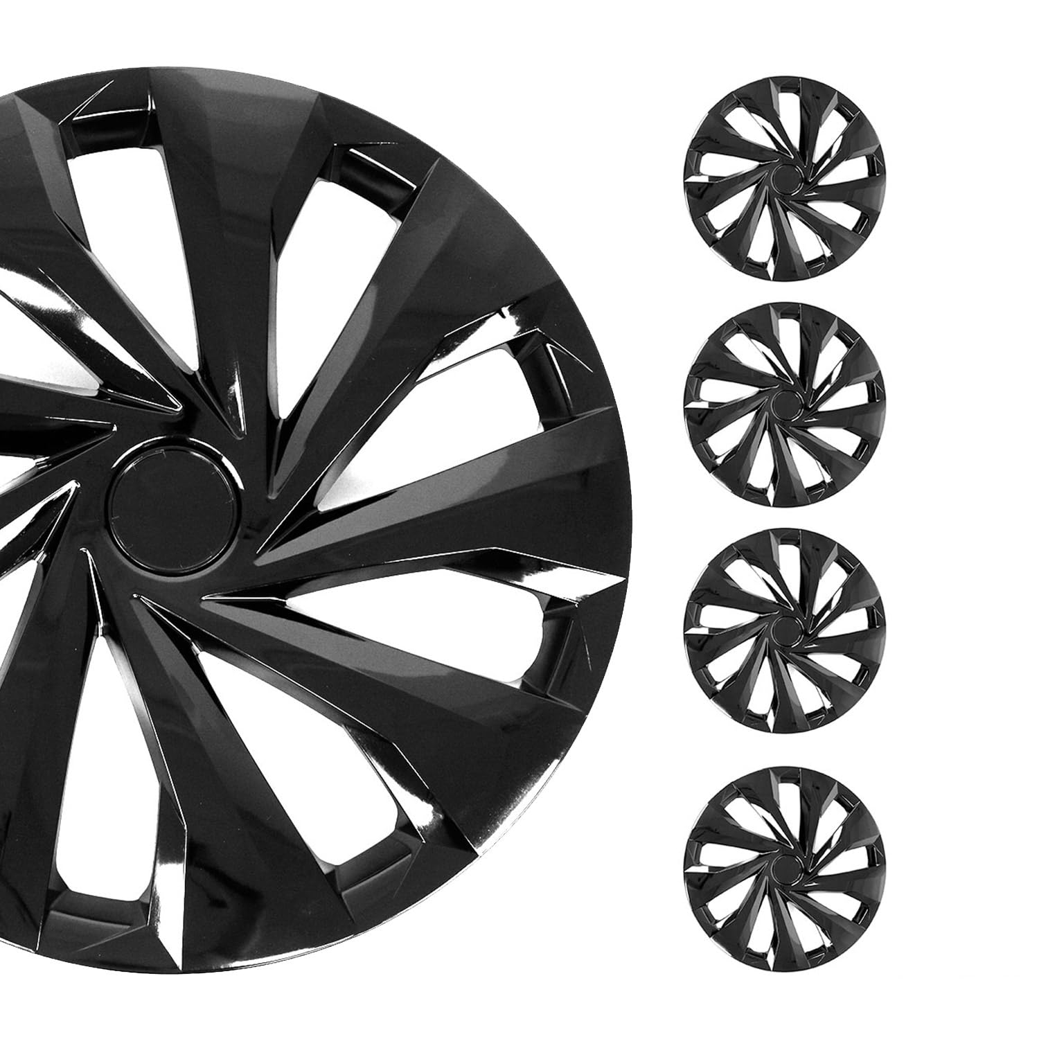 Omac - Abs Black Hub Caps 15 Inch Set Of 4, Tapas Para Rines 15, Premium Wheel Covers 15 Inch, R15 Rim Cover Set, Snap On Durabl